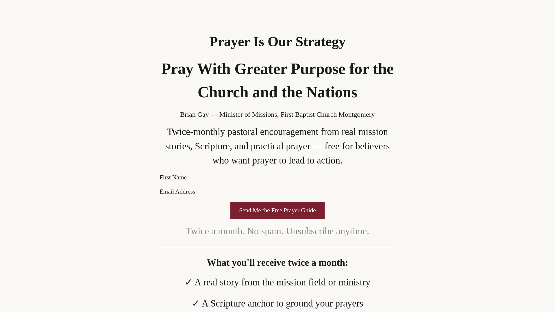 website screenshot of https://prayerisourstrategy.com