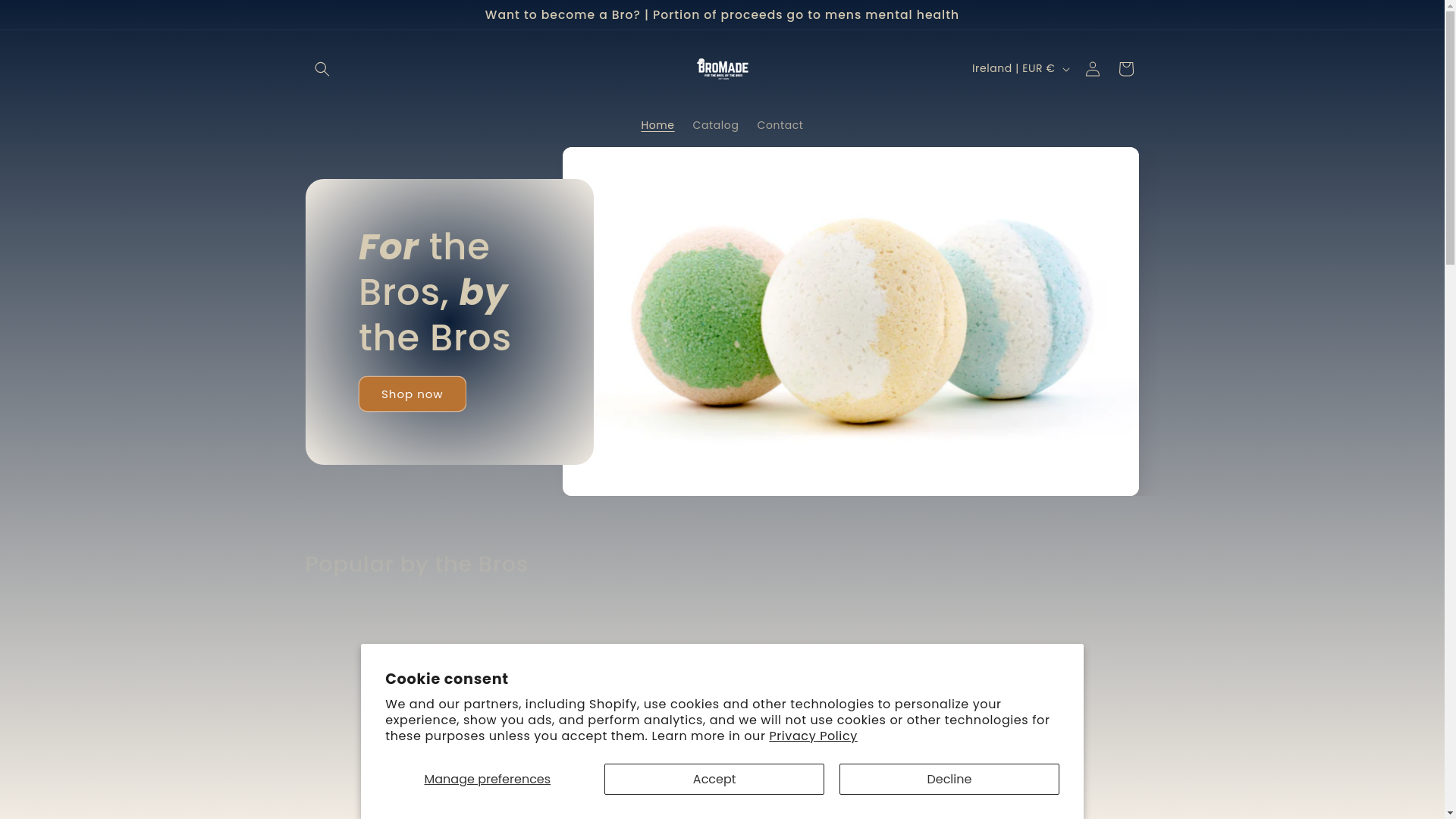 website screenshot of https://shopbromade.com/