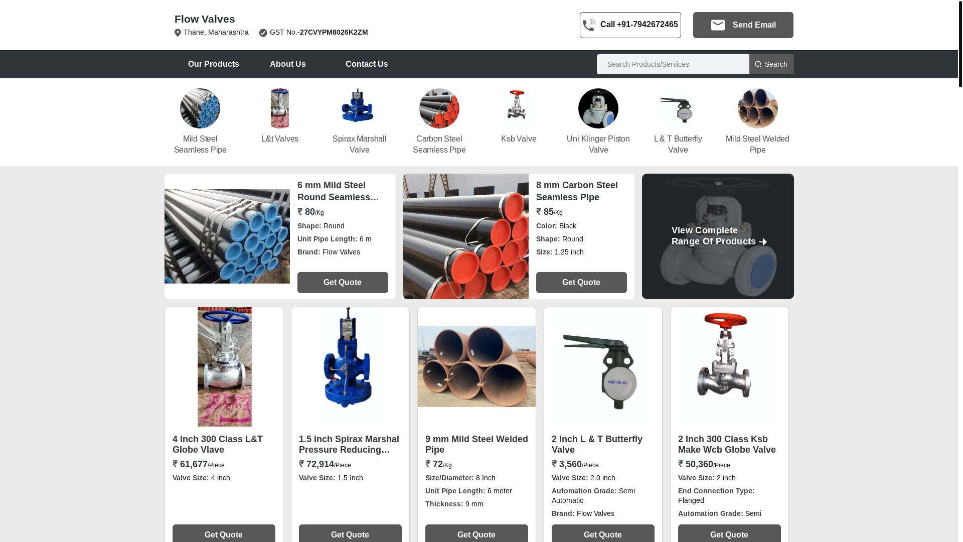 website screenshot of https://flowvalves.in/