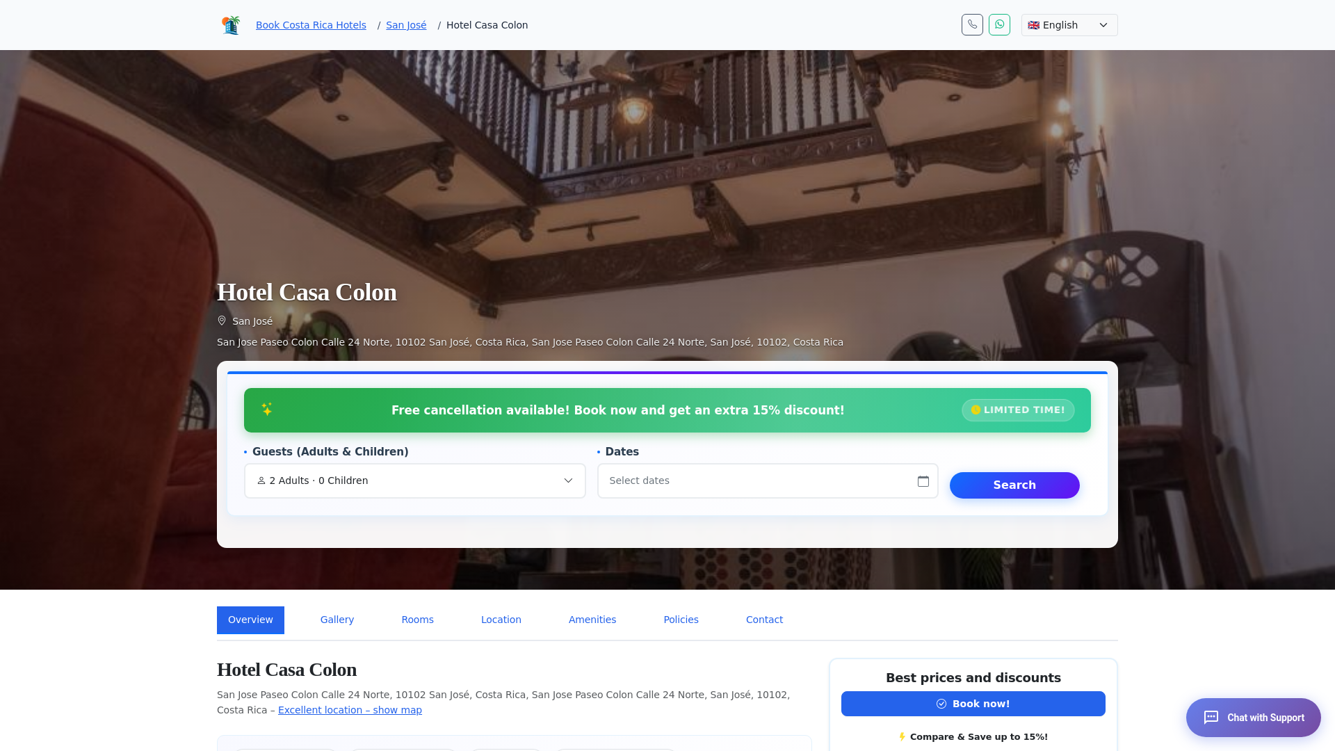 website screenshot of https://hotelcasacolon.top