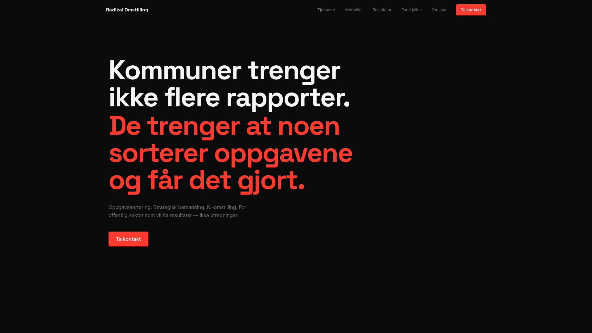 website screenshot of https://radikalomstilling.no/