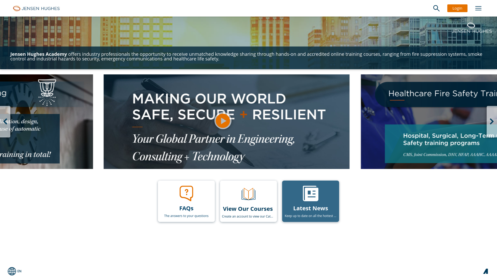 website screenshot of https://jensenhughesacademy.com/