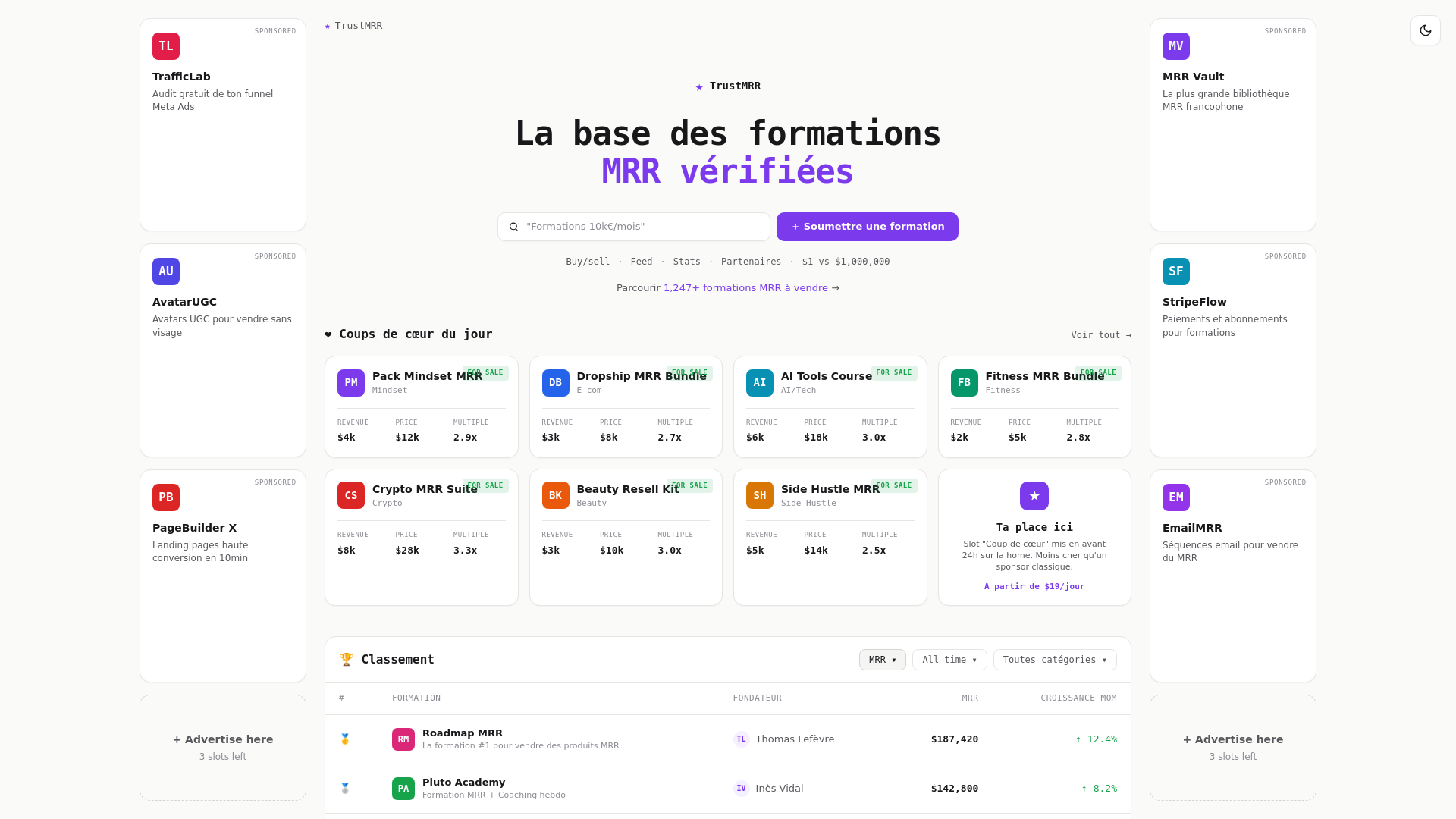 website screenshot of https://trustmrr.pages.dev/
