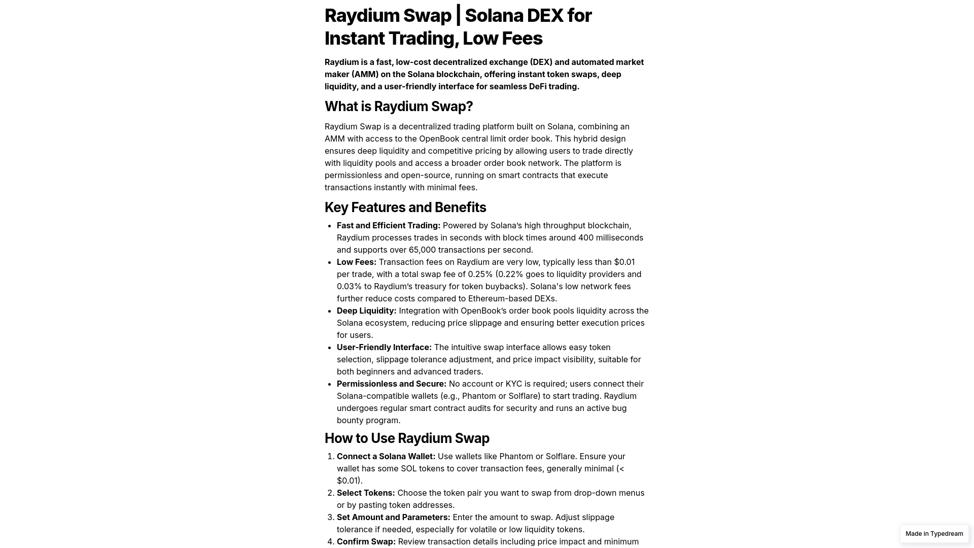 website screenshot of https://v2-raydium-io.typedream.app/