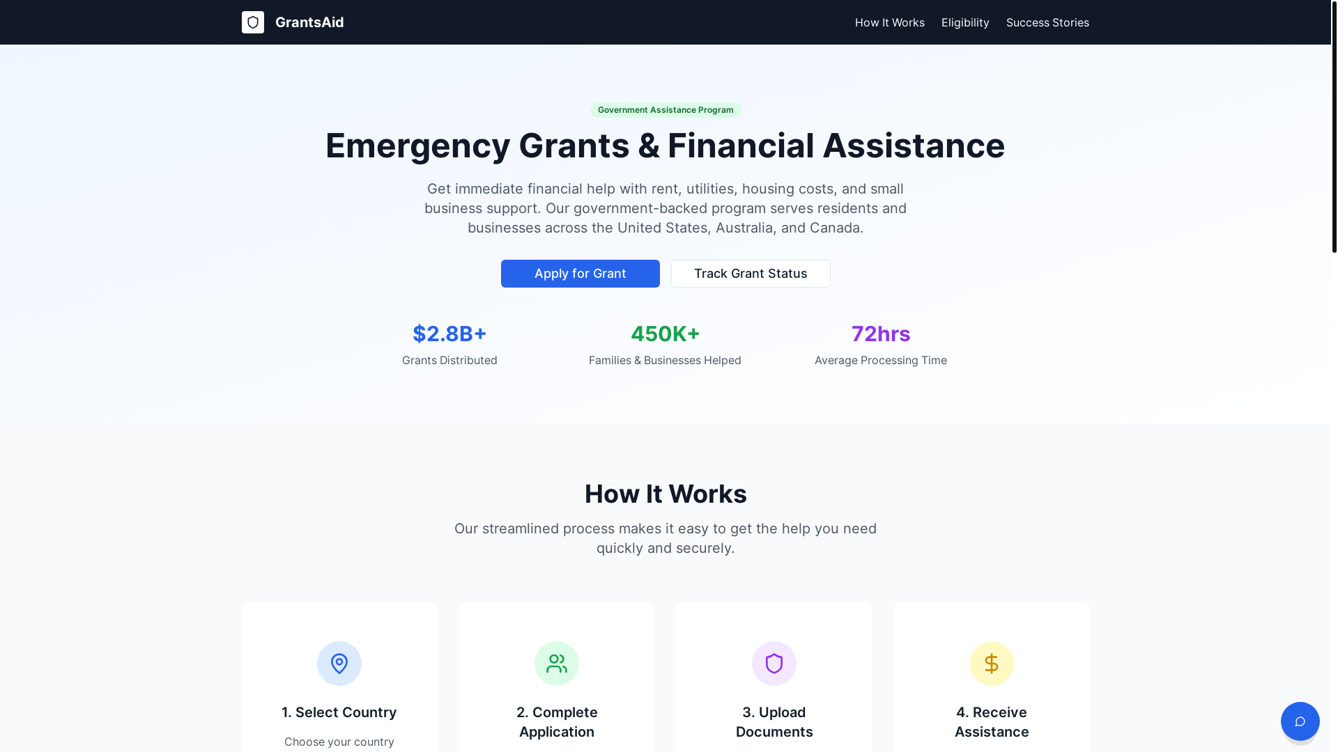 website screenshot of https://grantsaid.org/