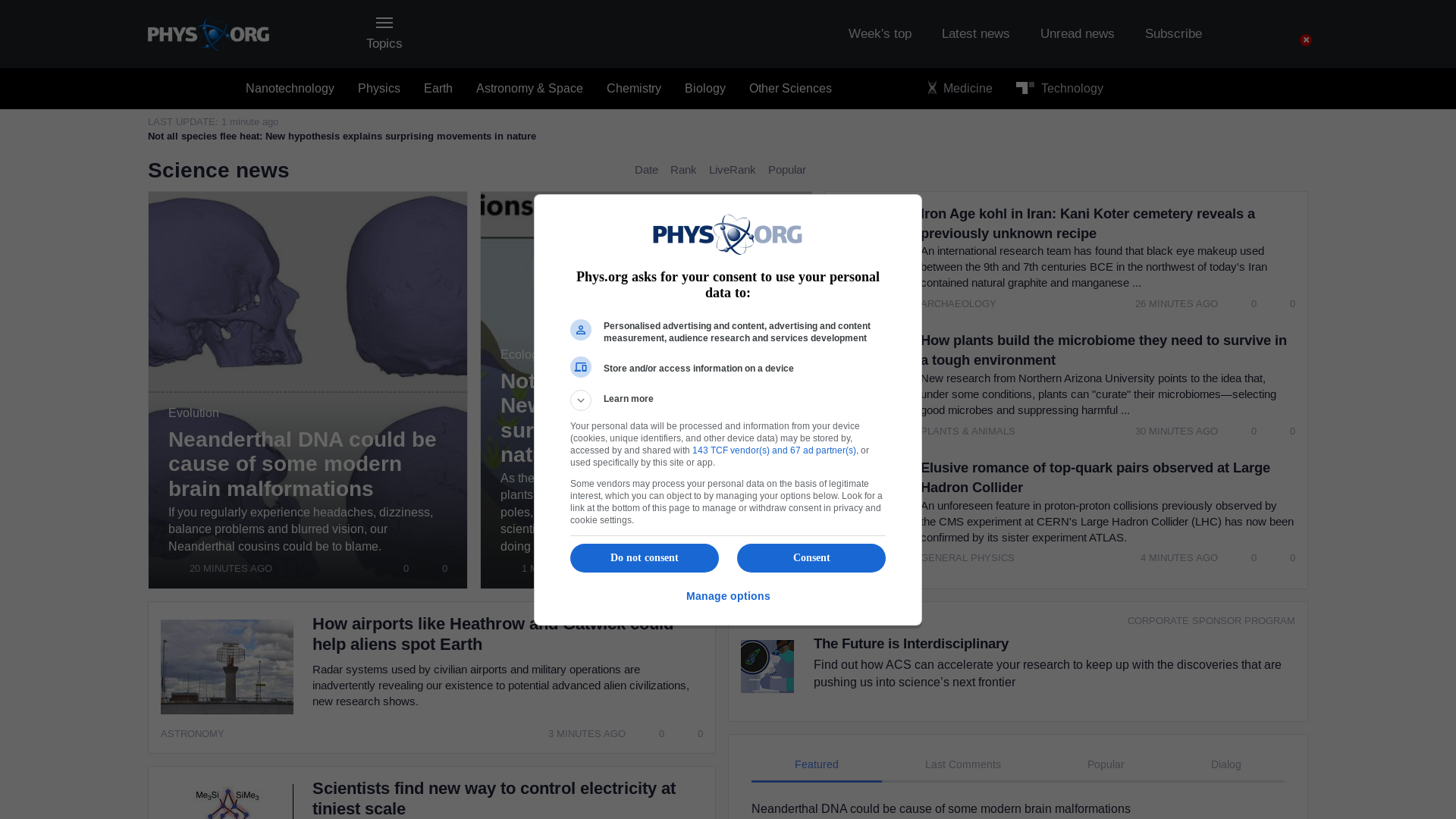 website screenshot of https://phys.org/