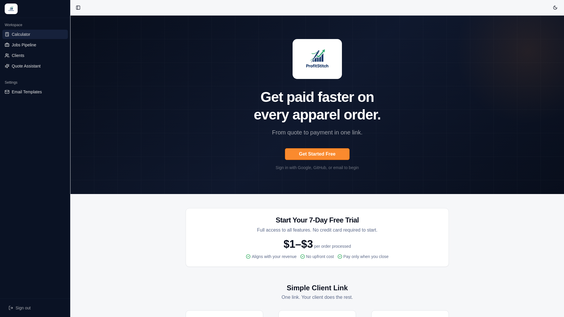 website screenshot of https://profitstitch.com/