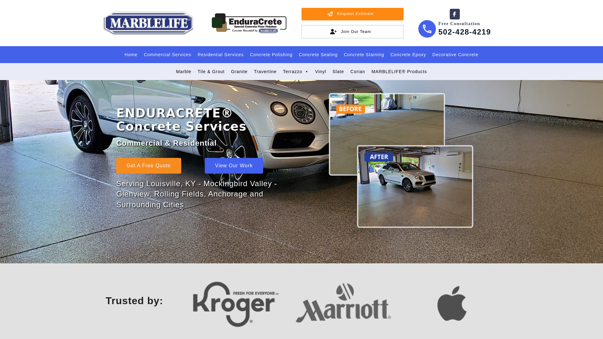 website screenshot of https://enduracrete-louisville.com/