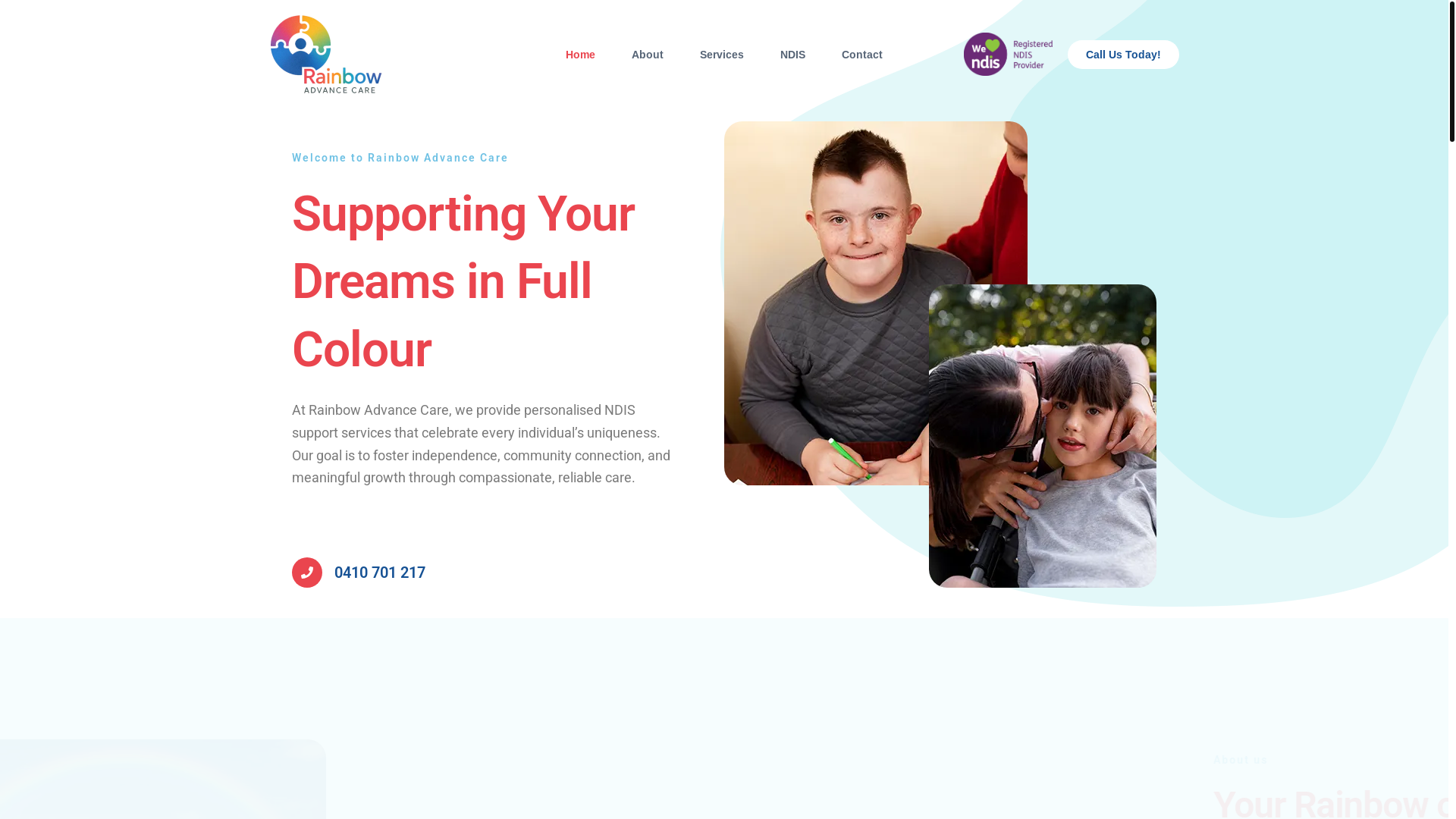 website screenshot of https://rainbowadvancecare.com.au/