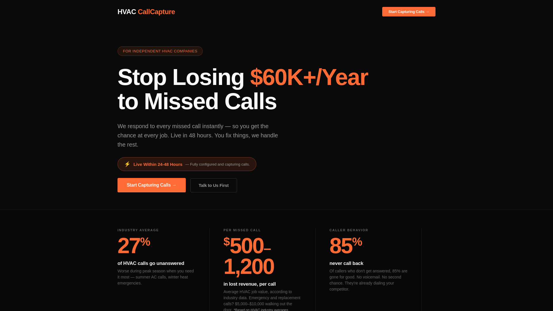 website screenshot of https://hvaccallcapture.com/