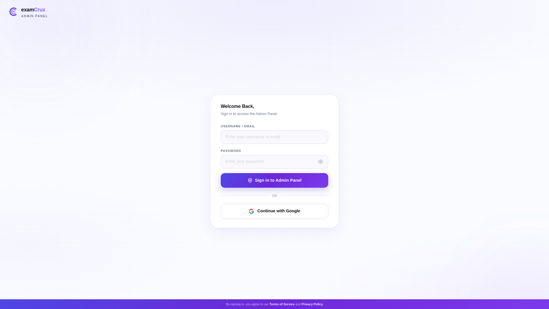 website screenshot of https://examcruxadmin.pages.dev/