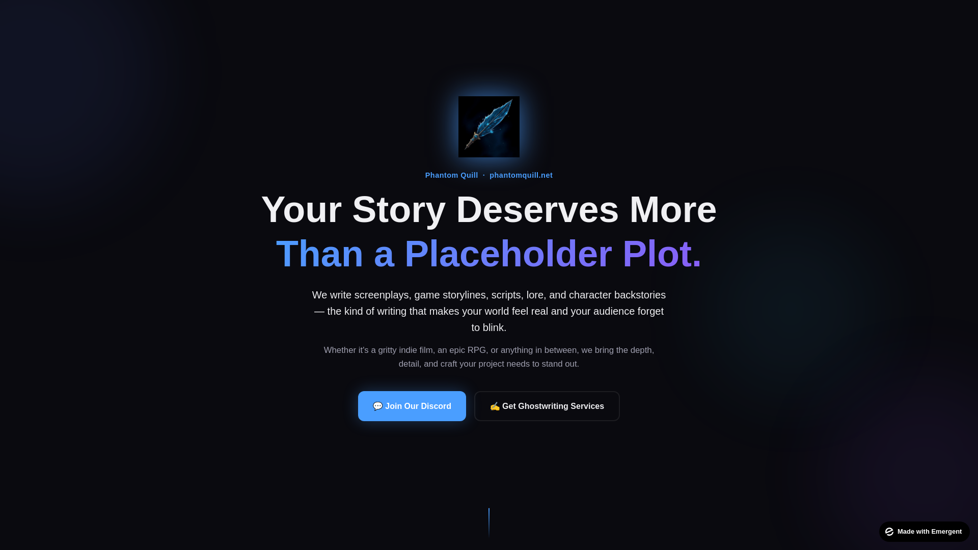 website screenshot of https://phantomquill.net/