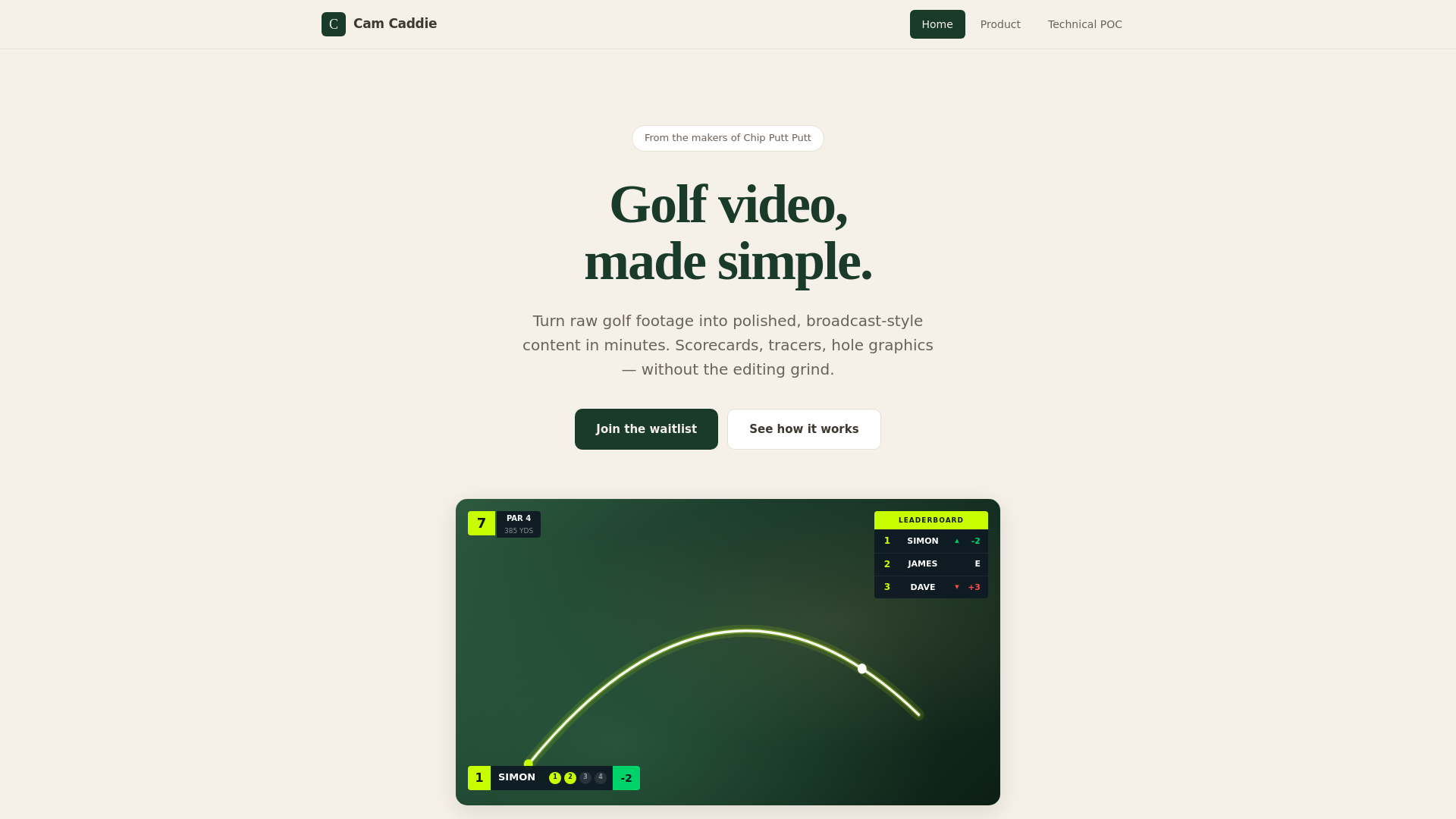 website screenshot of https://camcaddie.golf/