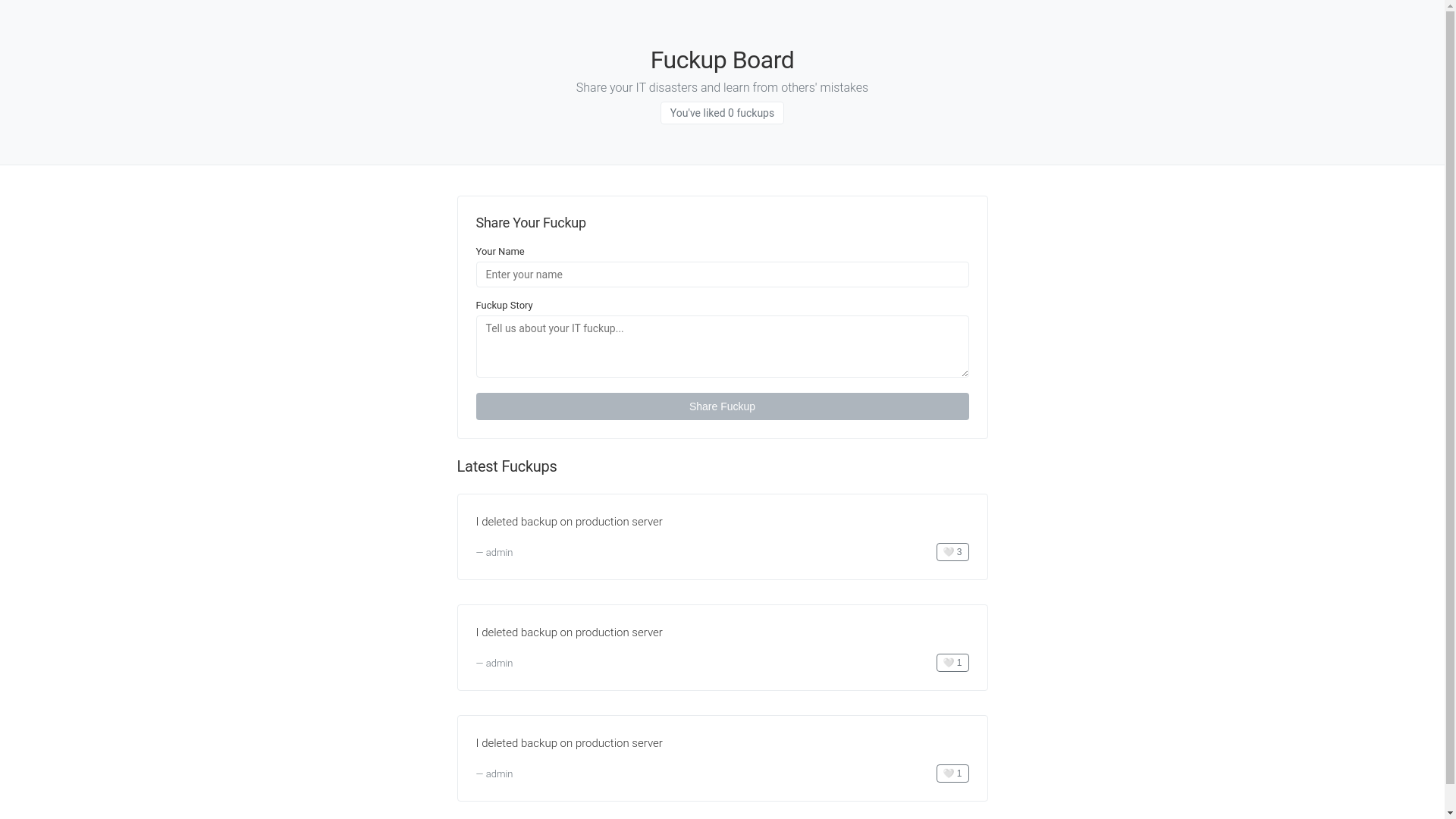 website screenshot of https://fckupboard.online/
