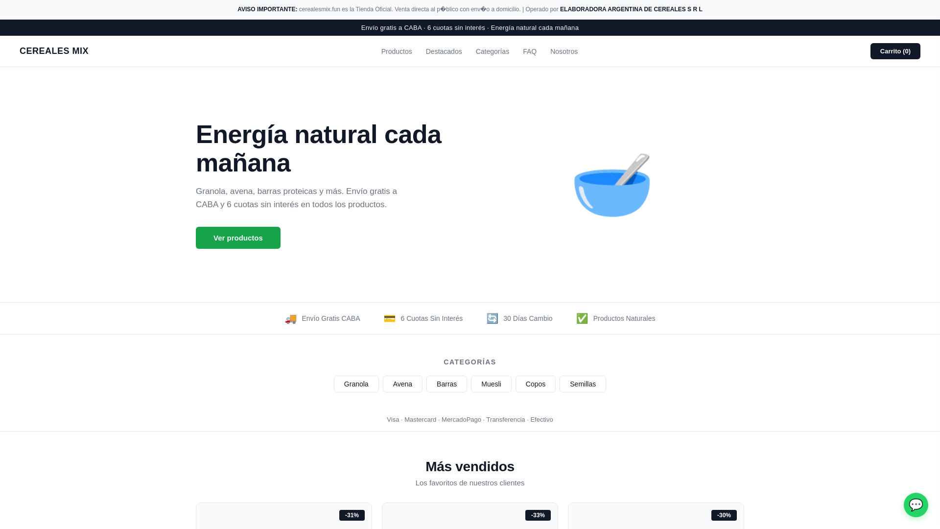 website screenshot of https://cerealesmix.fun