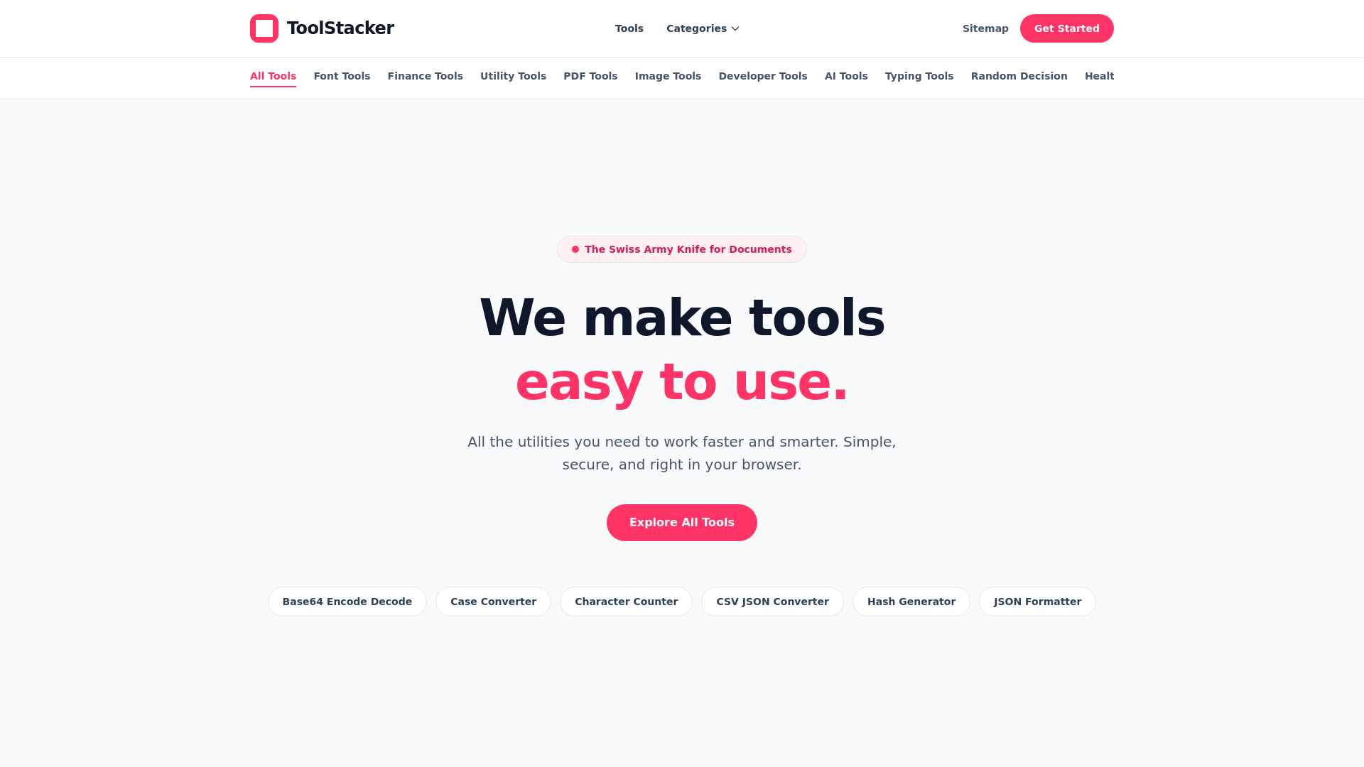 website screenshot of https://toolstacker.in