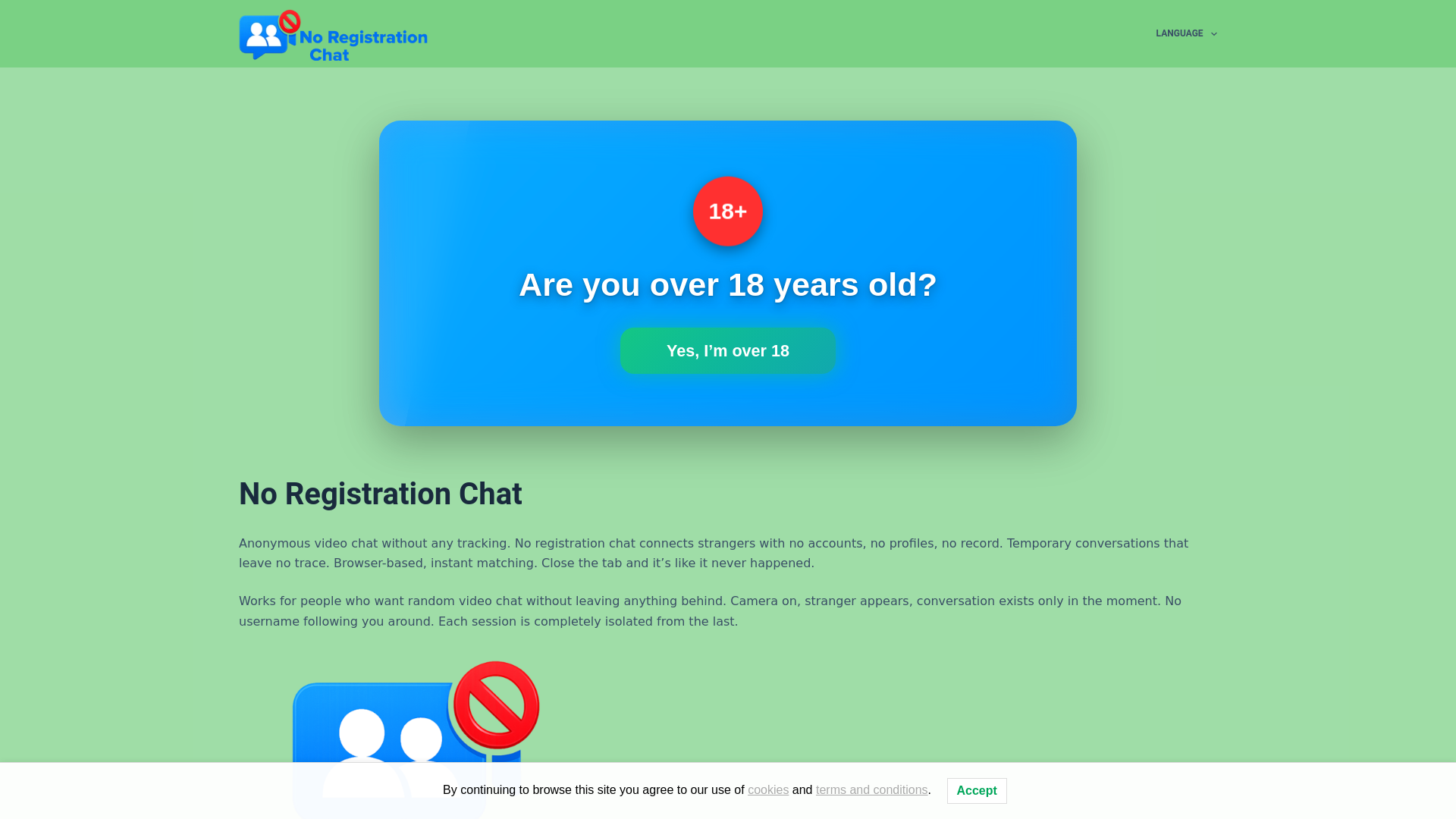 website screenshot of https://noregistrationchat.com