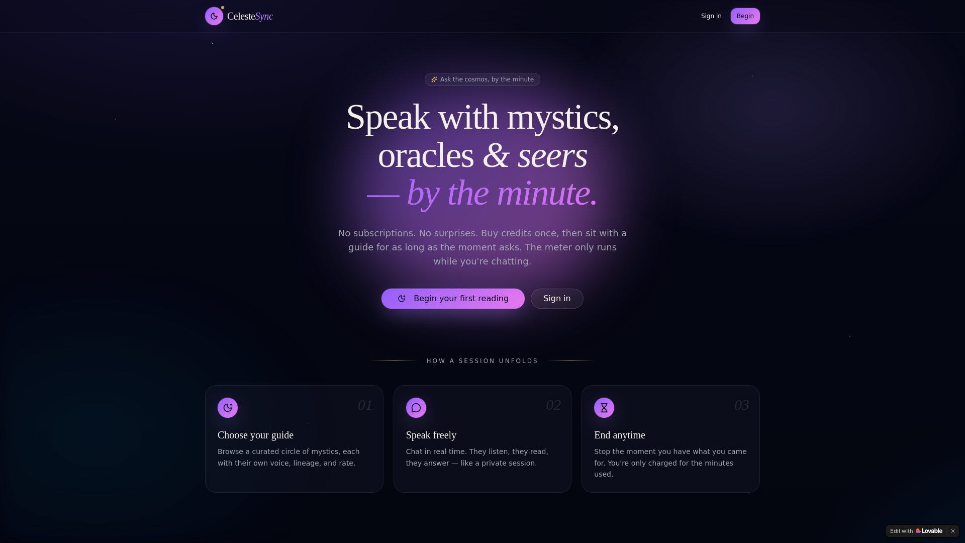website screenshot of https://celestesync.com/