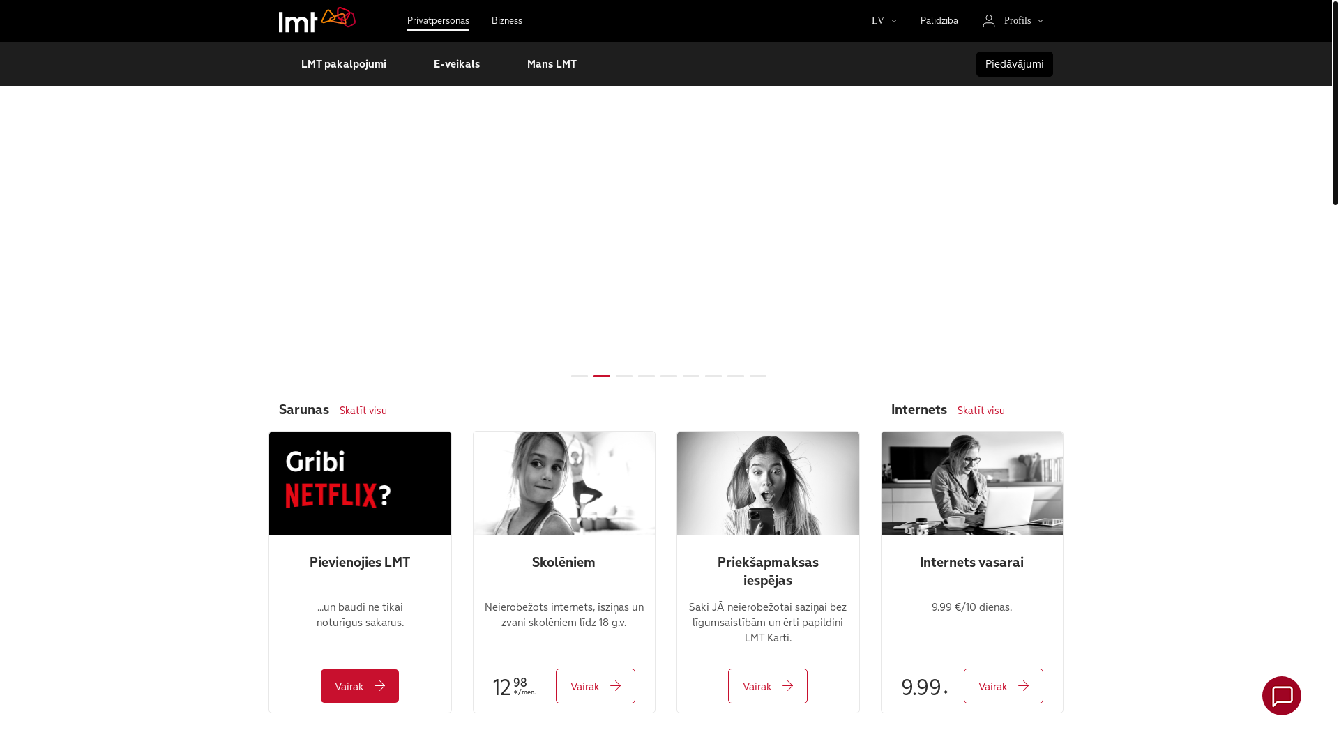 website screenshot of https://www.lmt.lv/