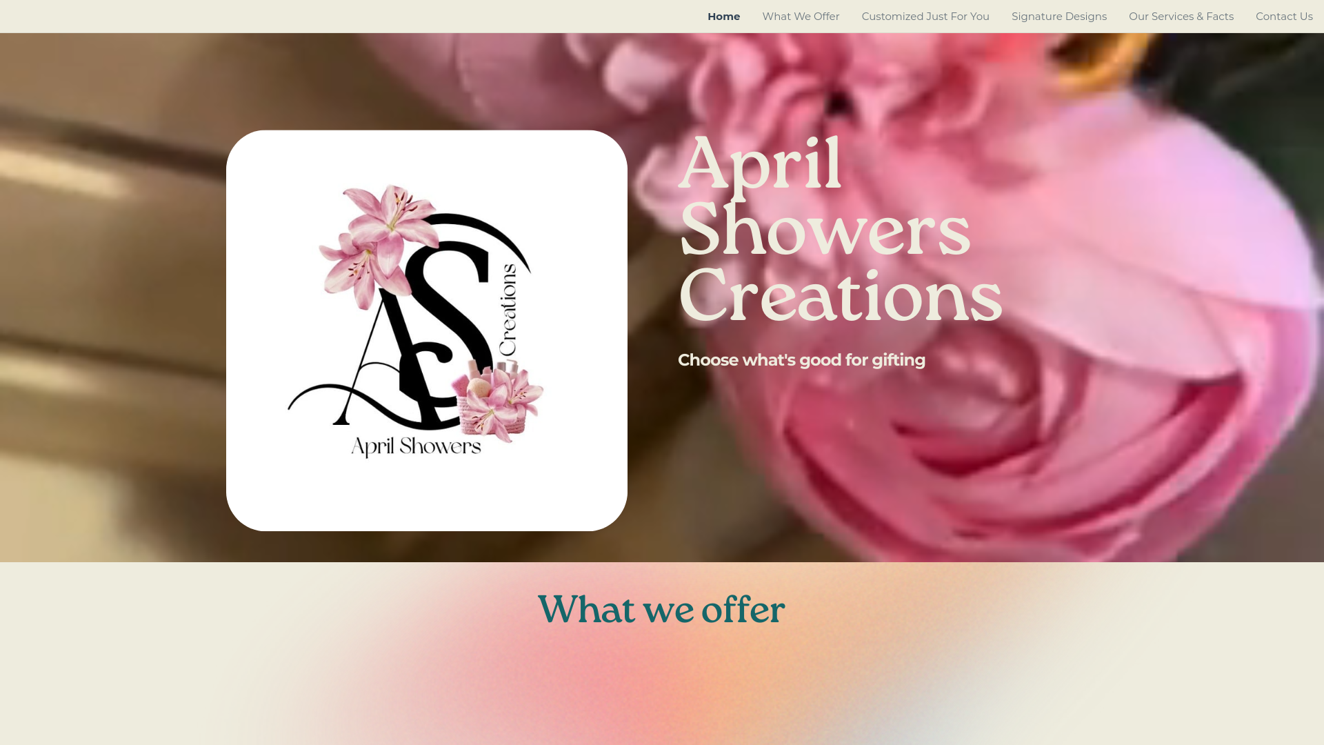 website screenshot of https://aprilshowerscreations.org/