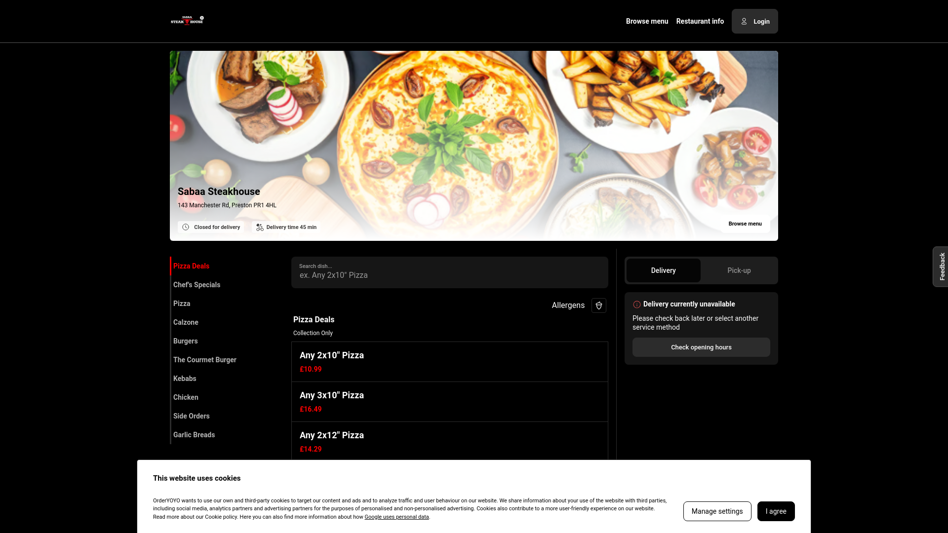 website screenshot of https://sabaasteakhouse.com/