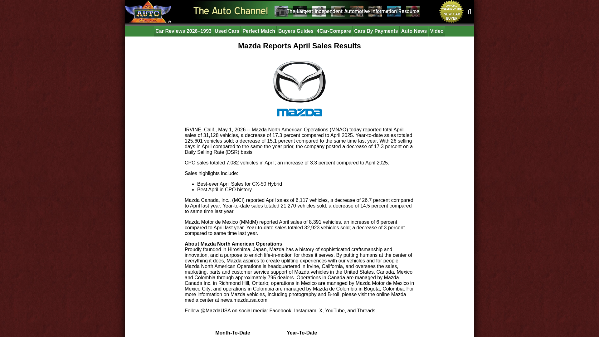 website screenshot of https://www.theautochannel.com/news/2026/05/01/1663858-mazda-reports-april-sales-results.html
