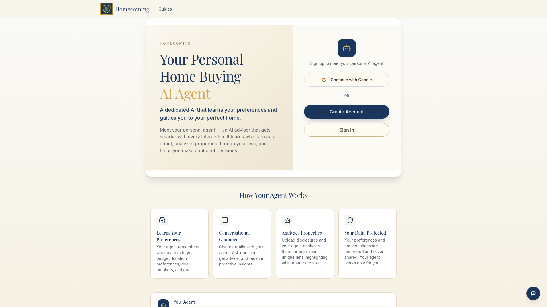 website screenshot of https://homecoming.guide/