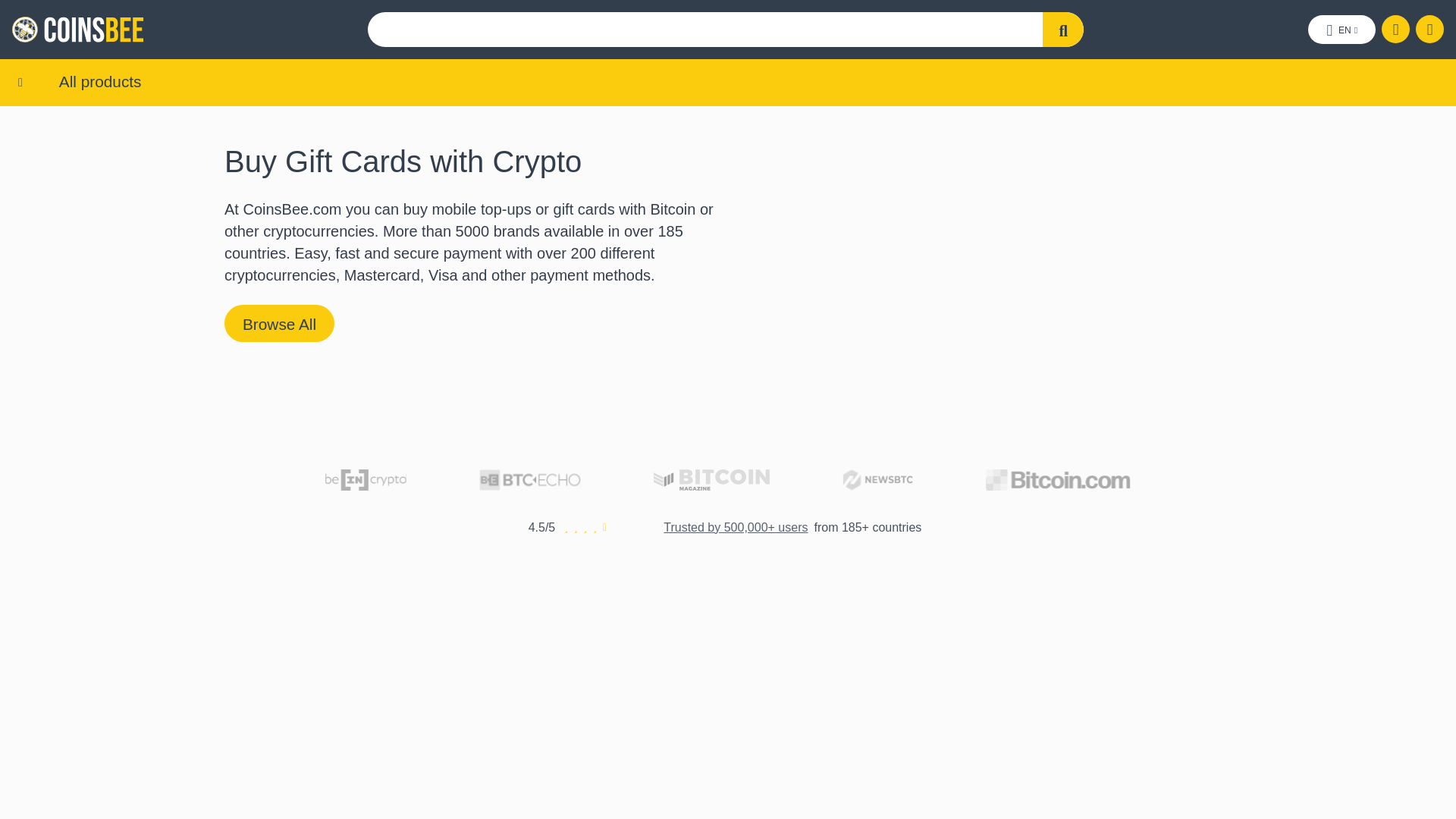 website screenshot of https://coinsbee.com