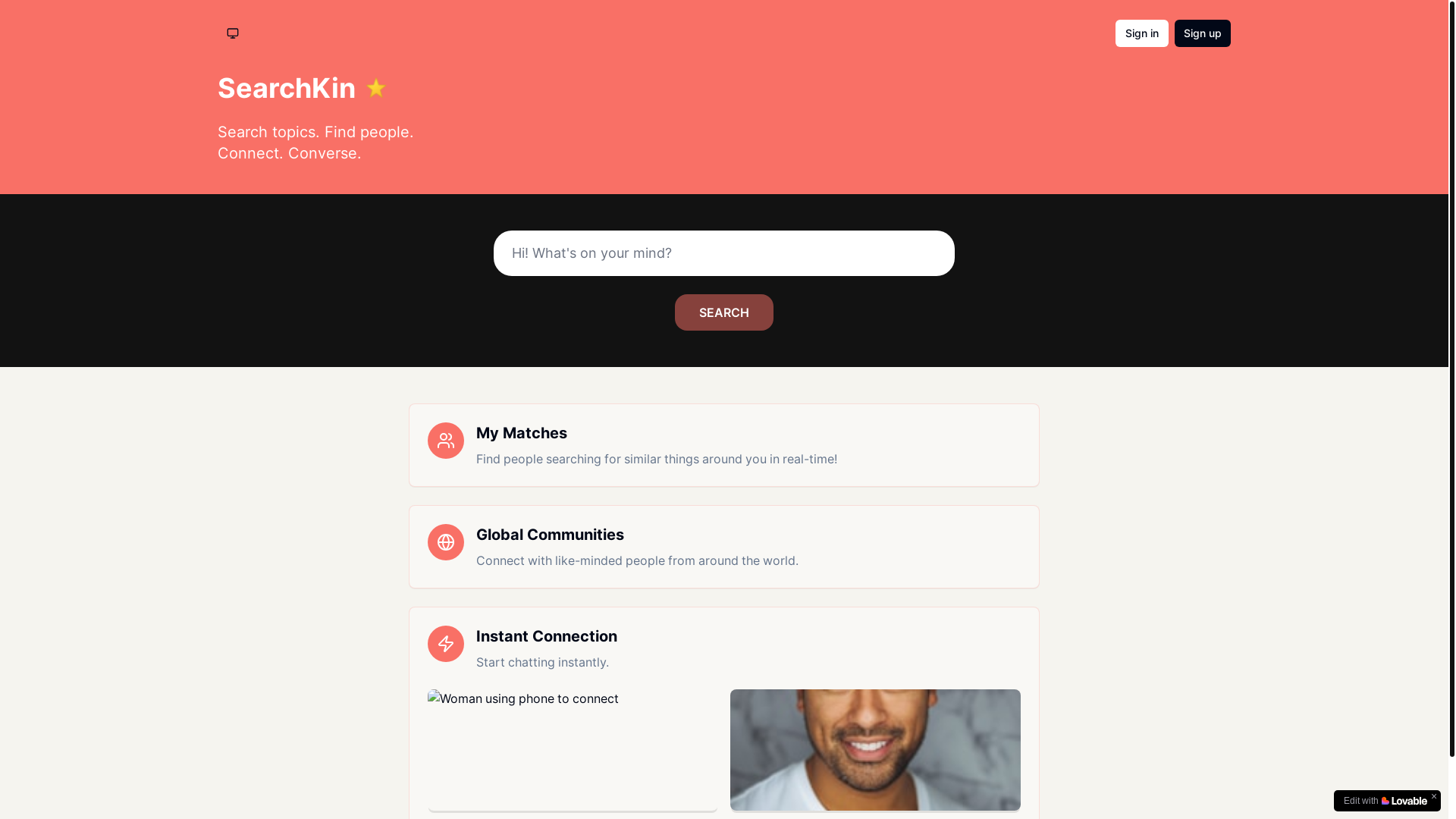 website screenshot of https://searchkin.app/