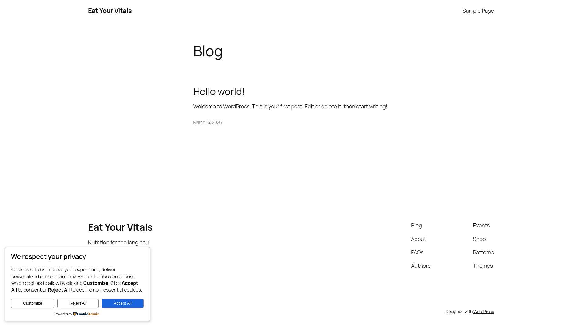 website screenshot of https://eatyourvitals.com/