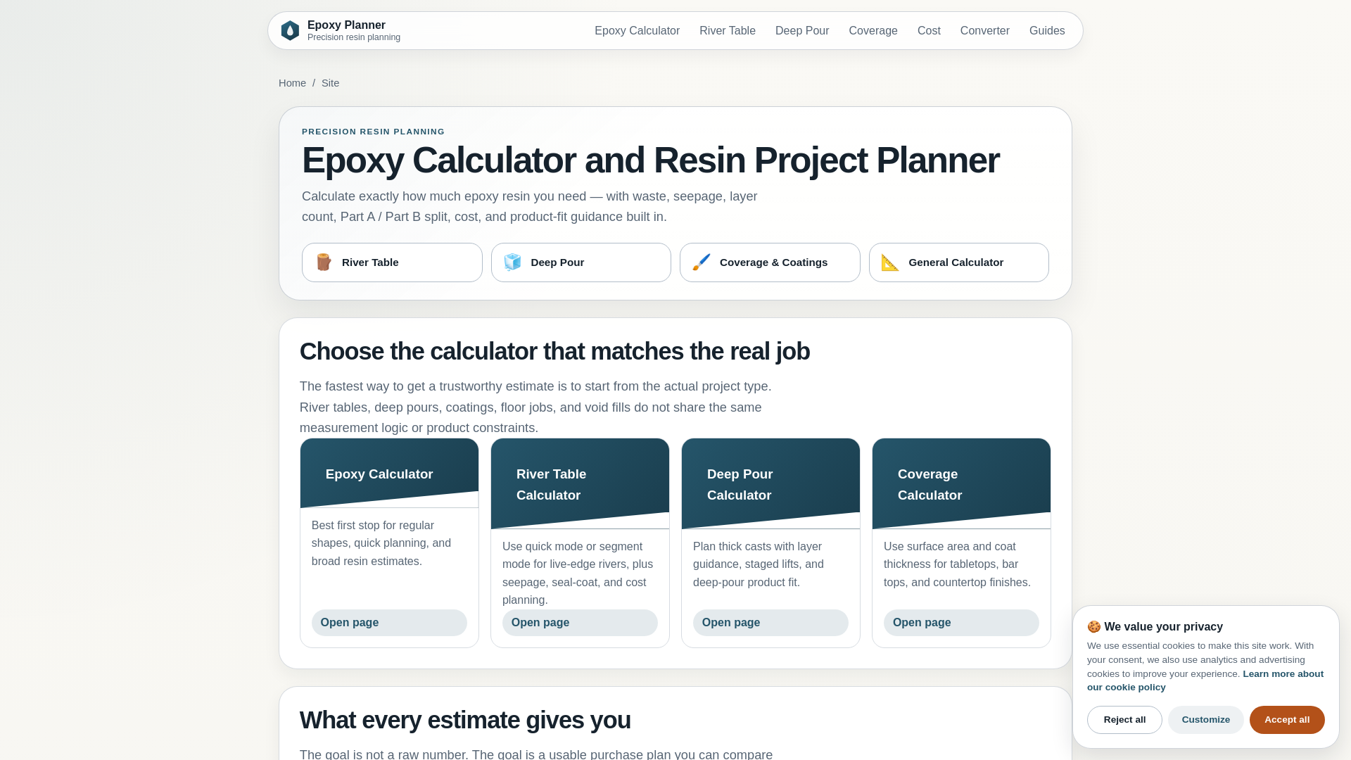website screenshot of https://epoxyplanner.pages.dev/