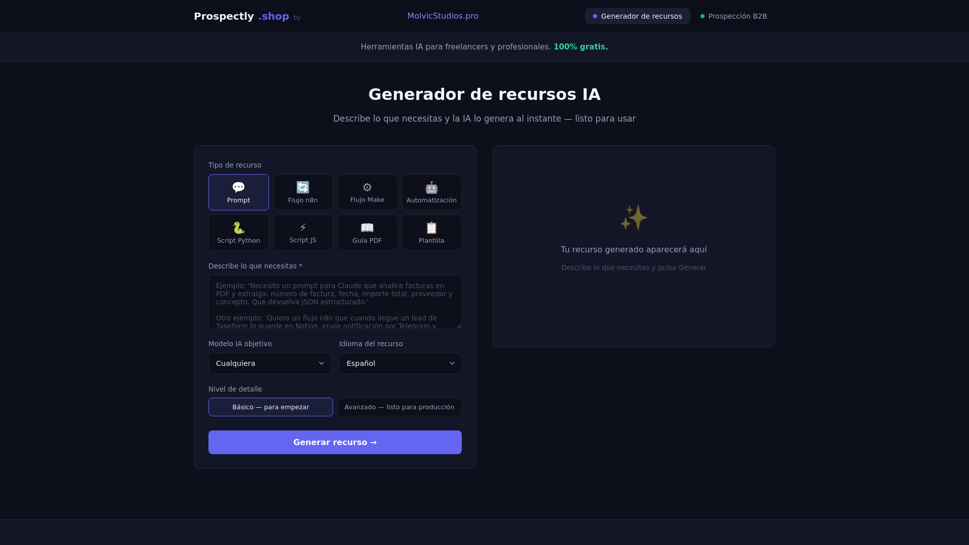 website screenshot of https://prospectly.pages.dev/