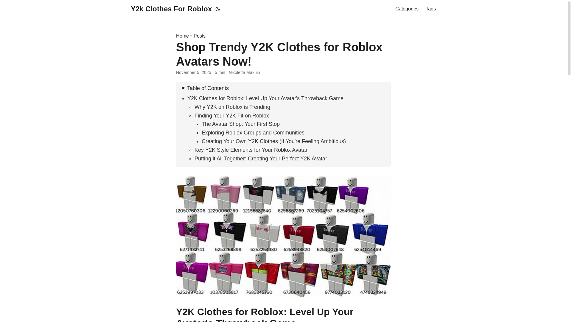 website screenshot of https://y2k-clothes-for-roblox.pages.dev/