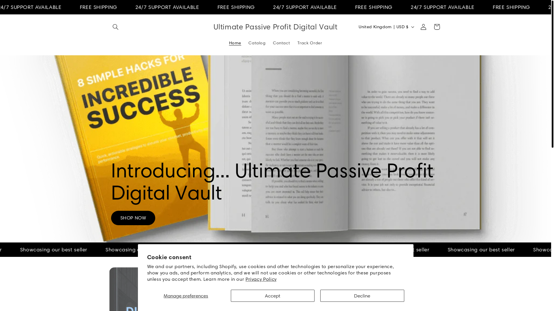 website screenshot of https://ultimatepassiveprofitdigitalvault.com/
