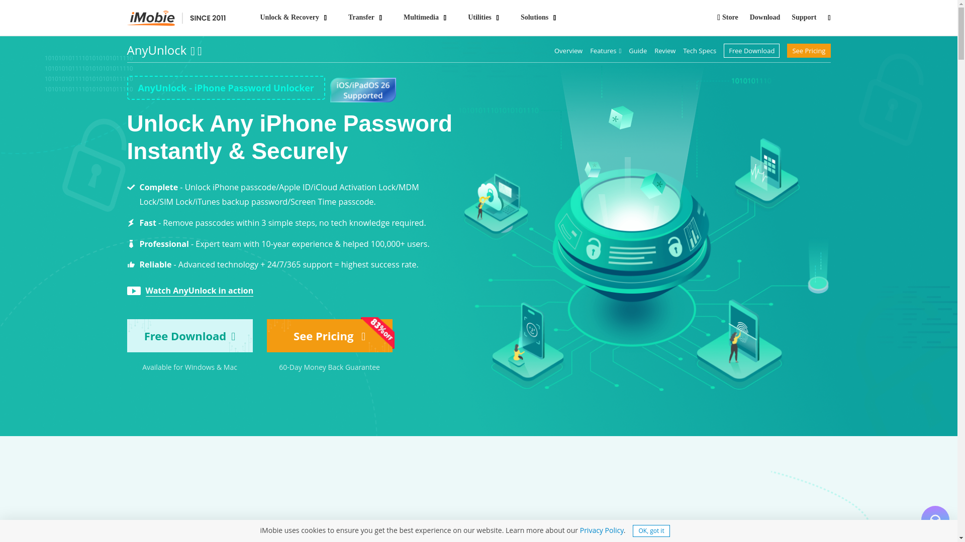 website screenshot of https://www.imobie.com/anyunlock/iphone-password-unlocker.htm
