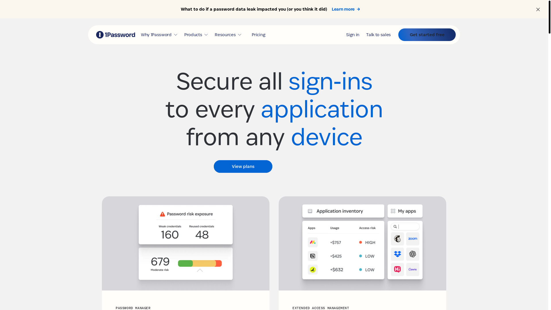 website screenshot of https://agilebits.com