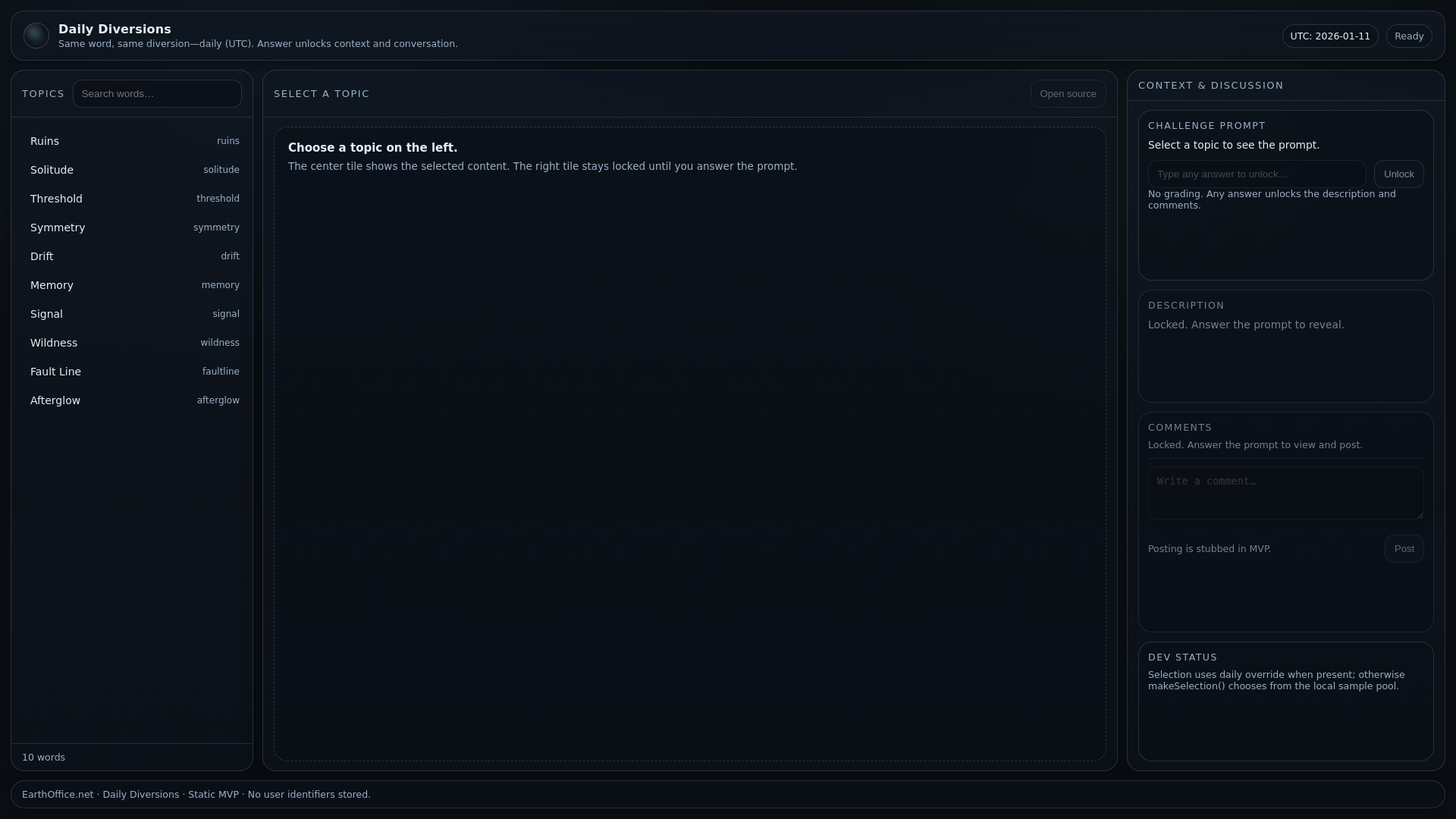 website screenshot of https://dailydiversions.pages.dev/