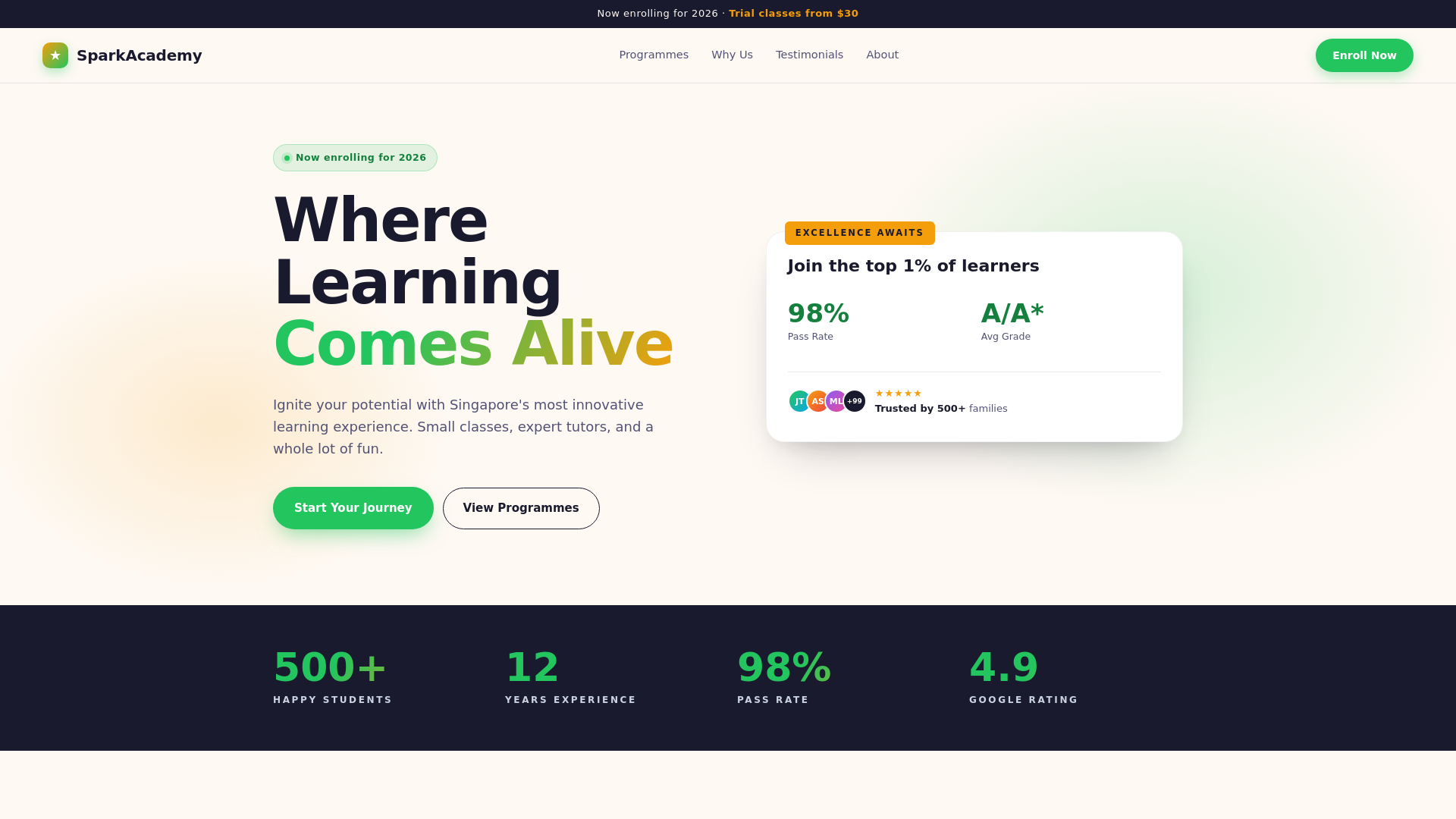 website screenshot of https://spark-academy-demo.pages.dev/