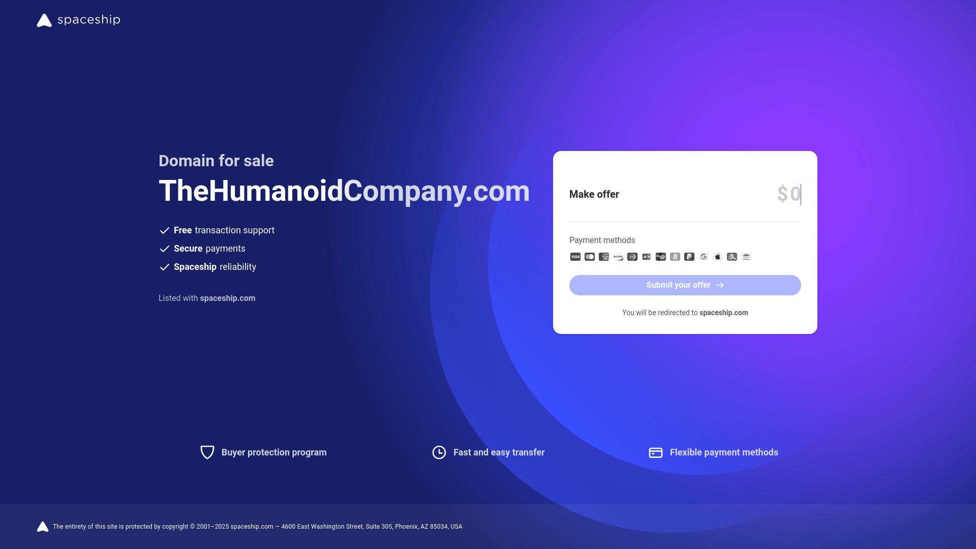 website screenshot of https://thehumanoidcompany.com/