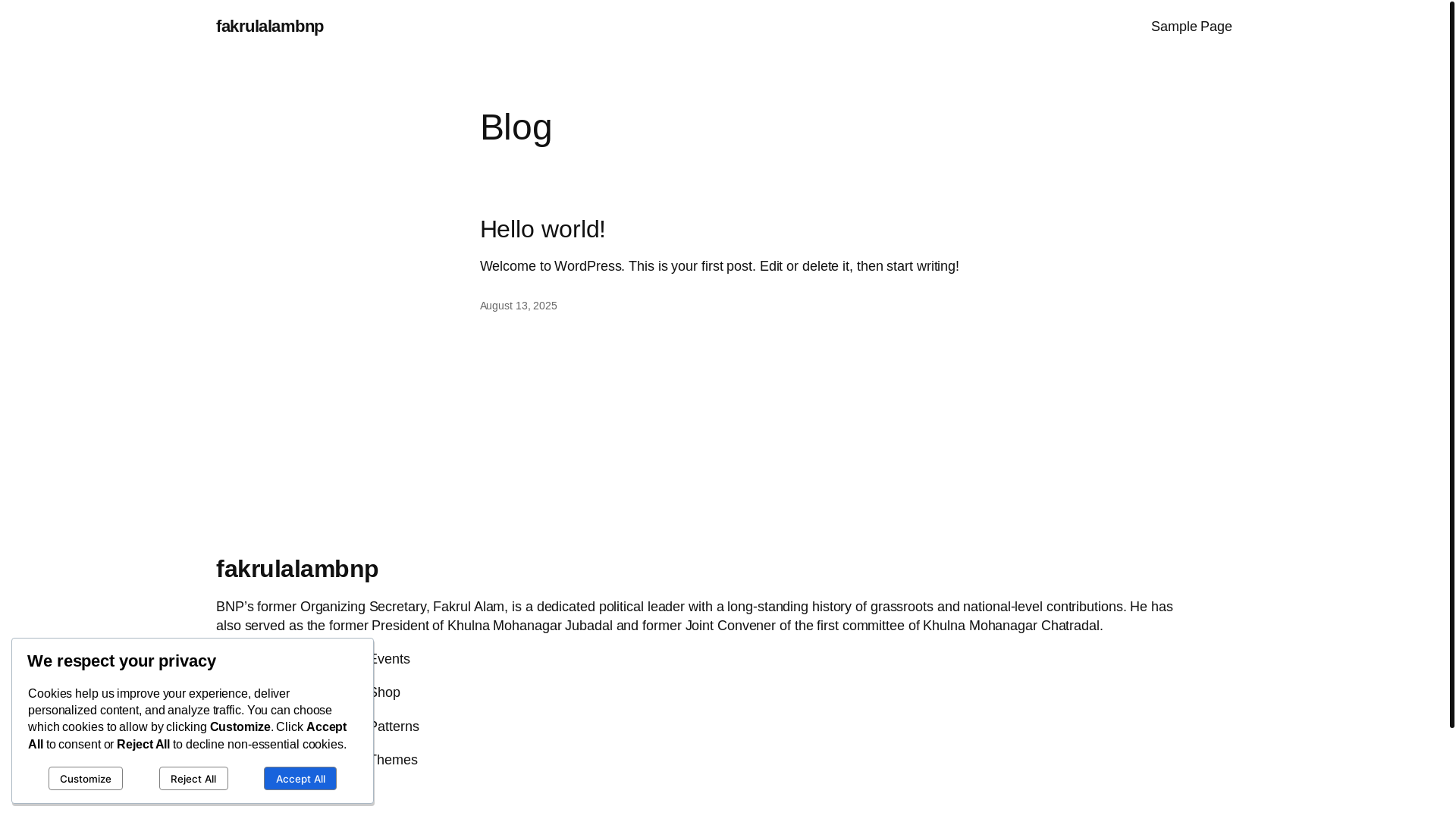 website screenshot of https://fakrulalambnp.com/