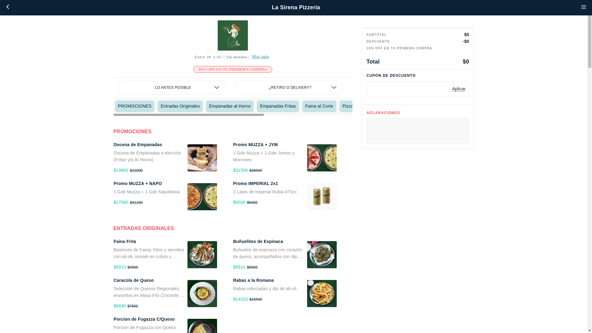 website screenshot of https://lasirenadetandilpizzeria.com.ar/