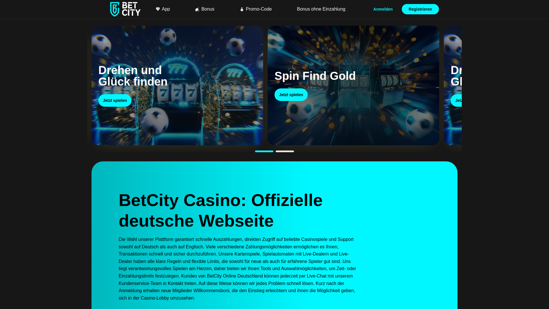 website screenshot of https://betcitycasino.de