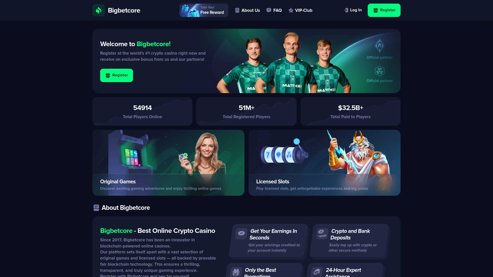 website screenshot of https://bigbetcore.io