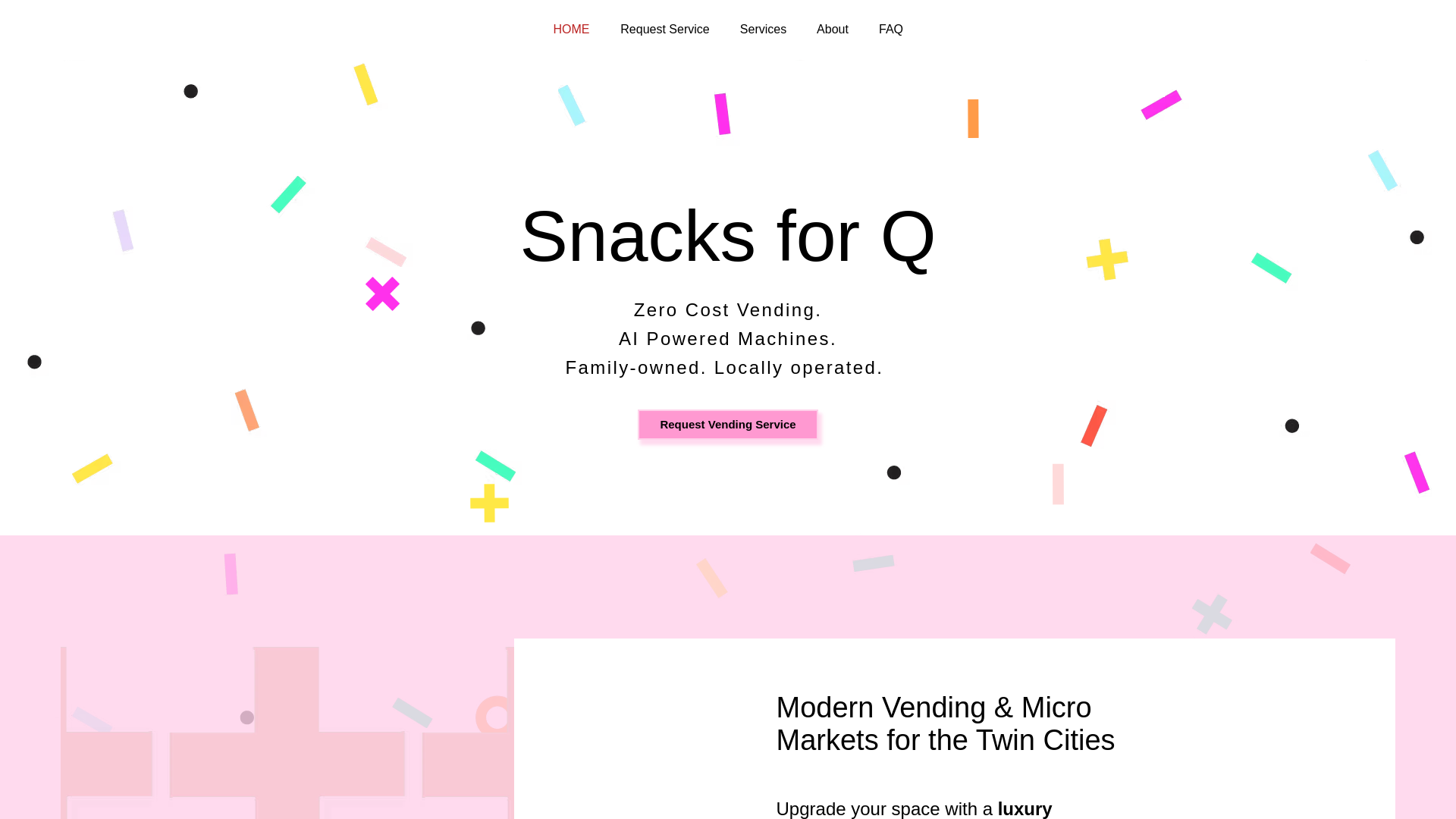 website screenshot of https://snacksforq.com/