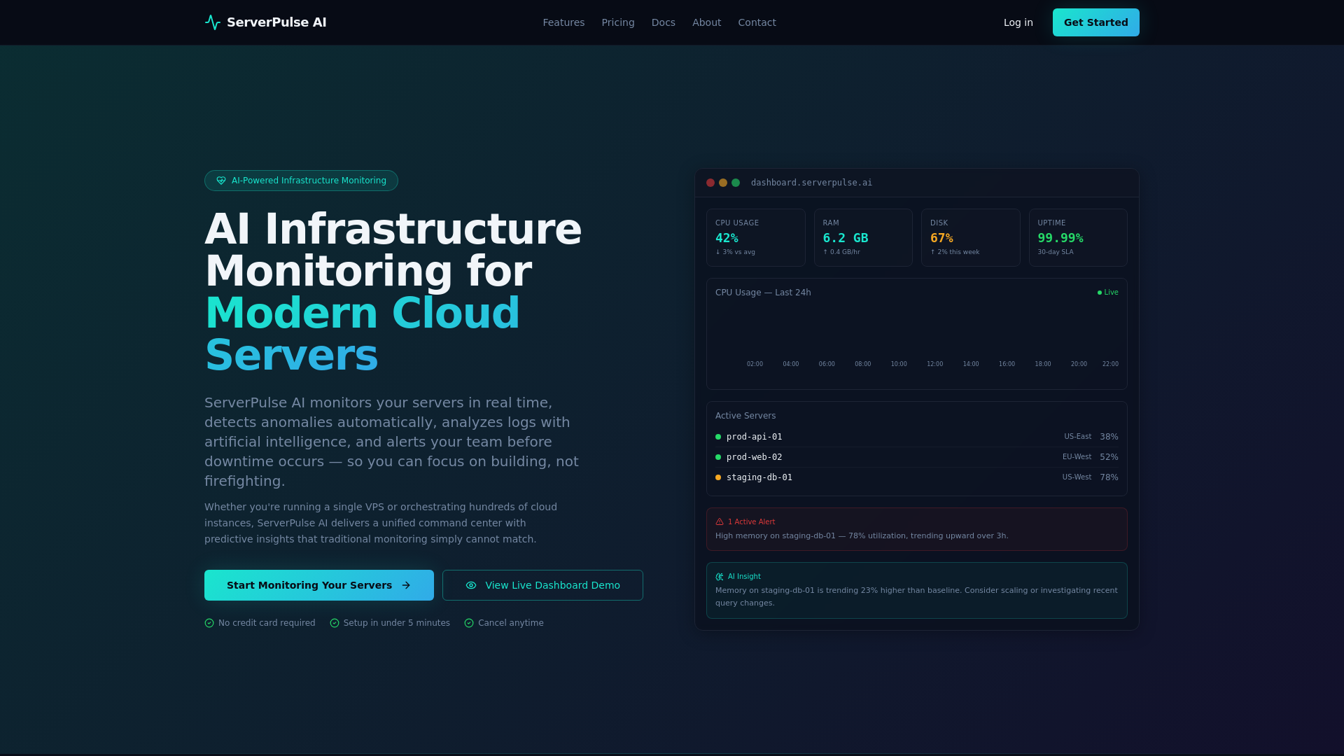 website screenshot of https://serverpulseai.io/