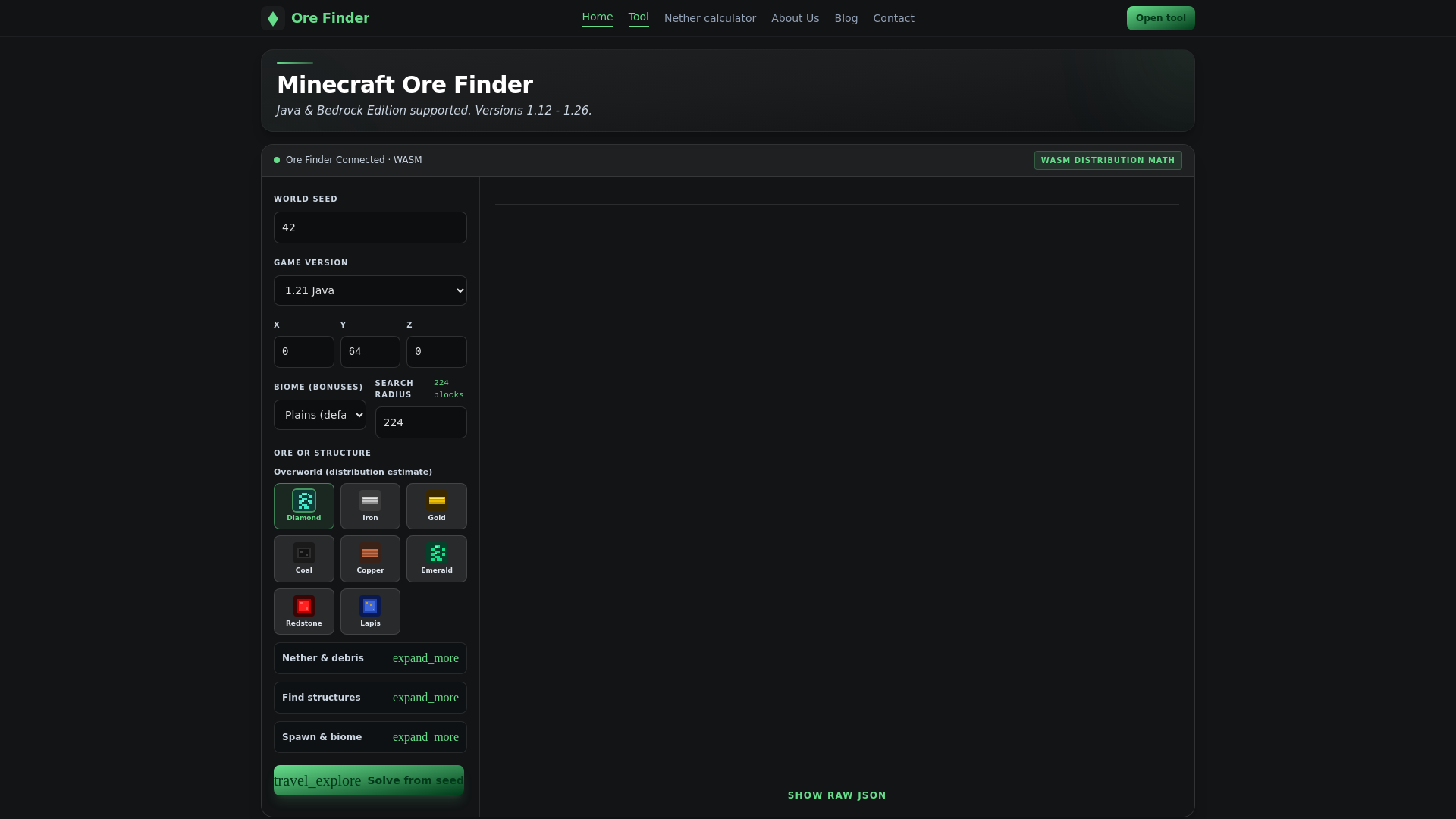 website screenshot of https://orefinder.io/
