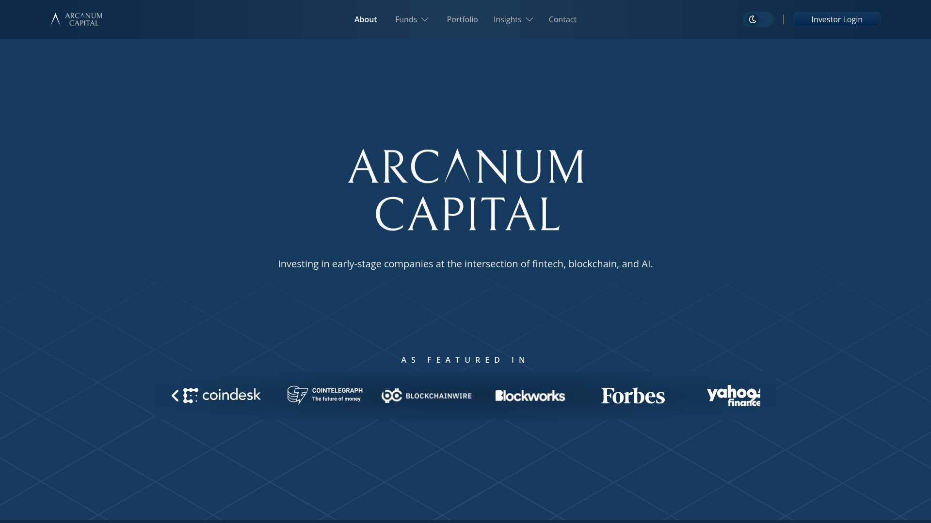 website screenshot of https://getarcanumcapital.com