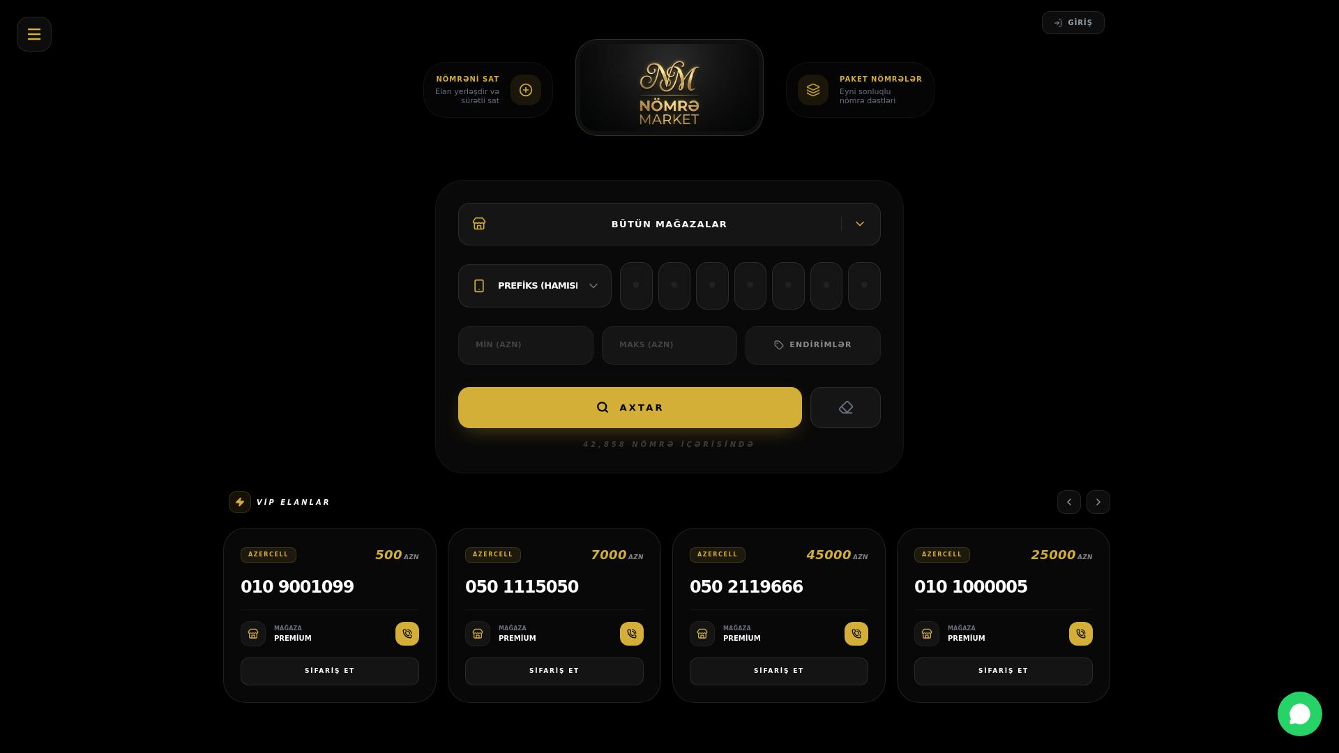 website screenshot of https://nomremarket.az