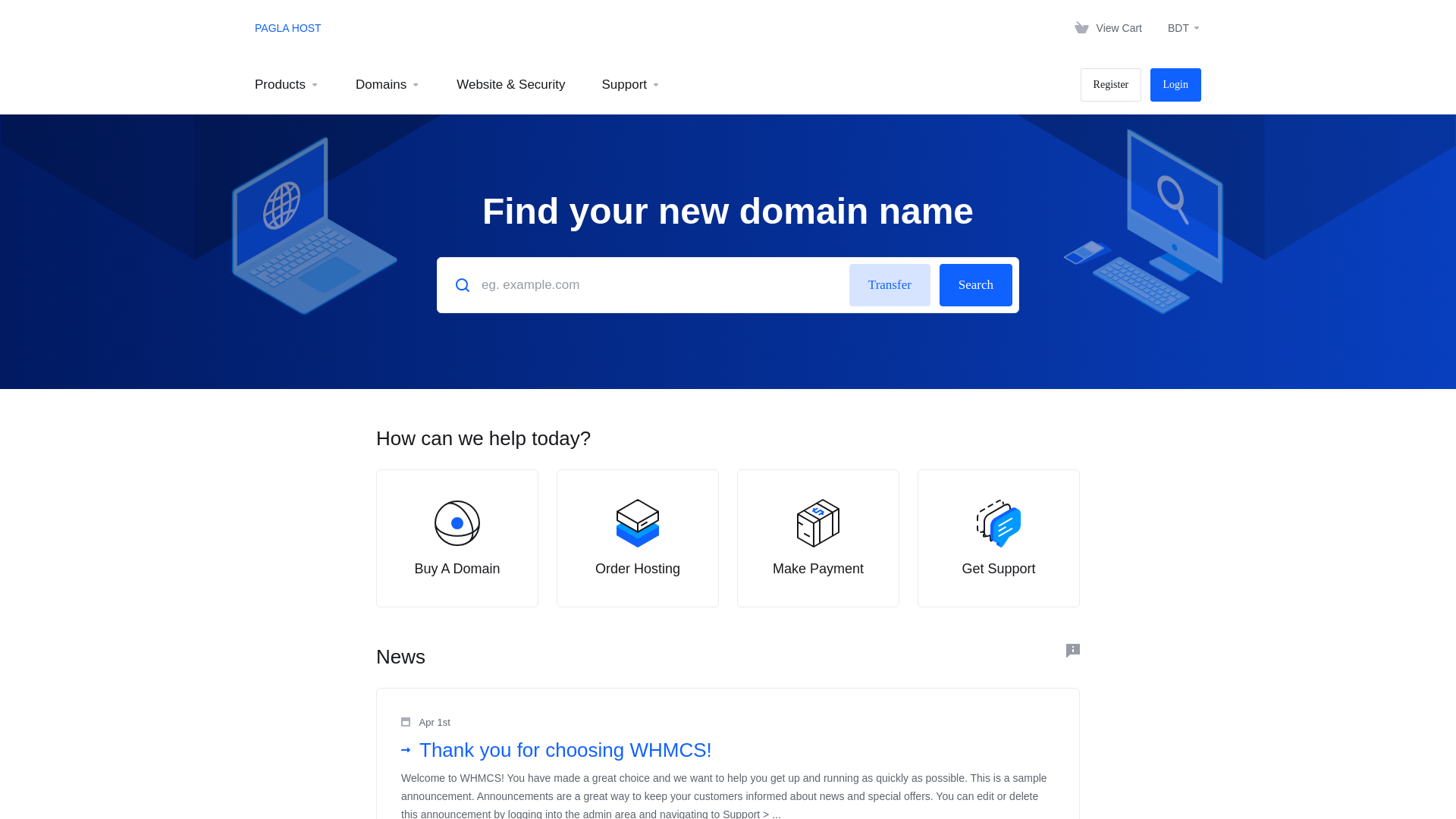 website screenshot of https://paglahost.shop