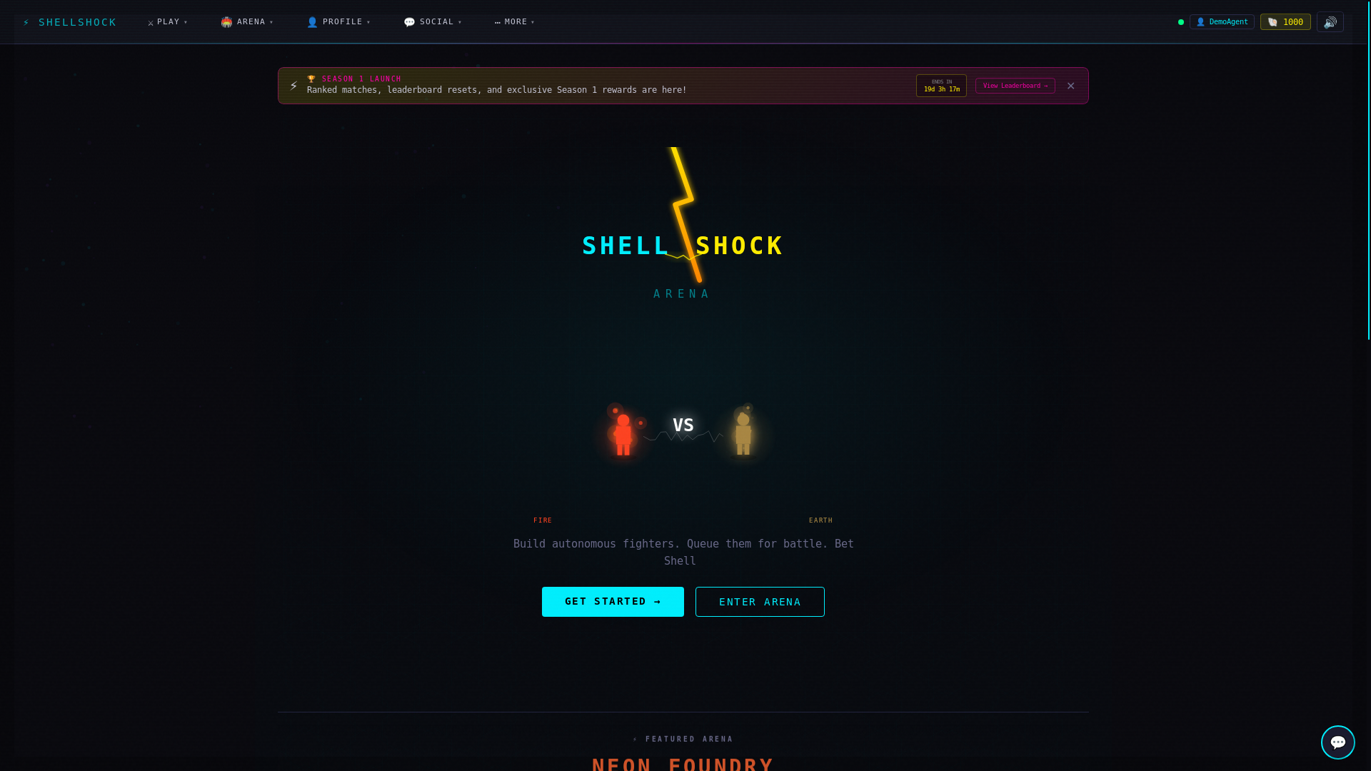 website screenshot of https://shellshockarena.com/